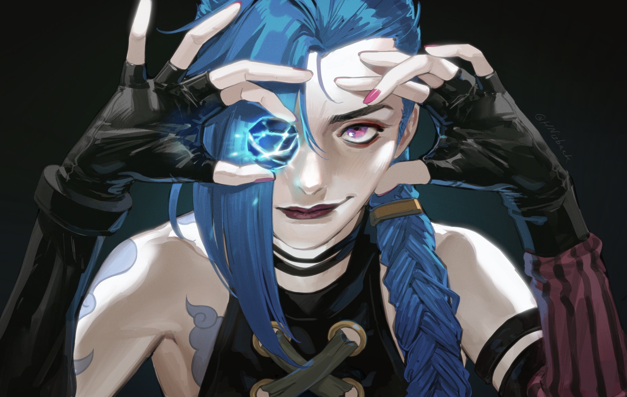 General 2048x1299 Arcane Jinx (League of Legends) women blue eyes blue hair braids artwork fantasy art fantasy girl digital art