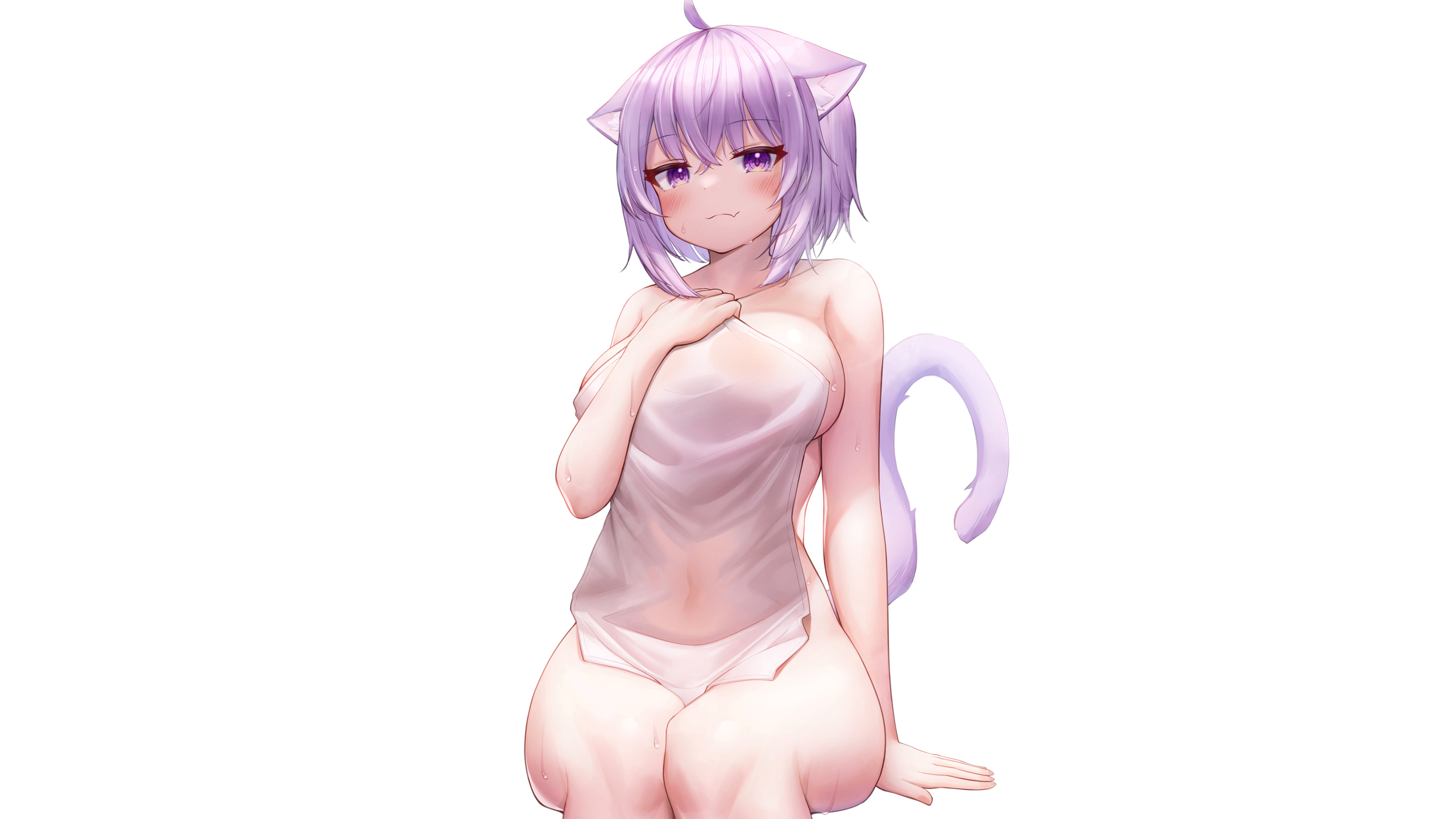 Anime Babe With Milky Tits - Nekomata Okayu, thighs, nude, big boobs, cat girl, Deaver, anime, anime  girls, ecchi, simple background, white background, Hololive, Virtual  Youtuber, cat ears, cat tail | 2560x1440 Wallpaper - wallhaven.cc
