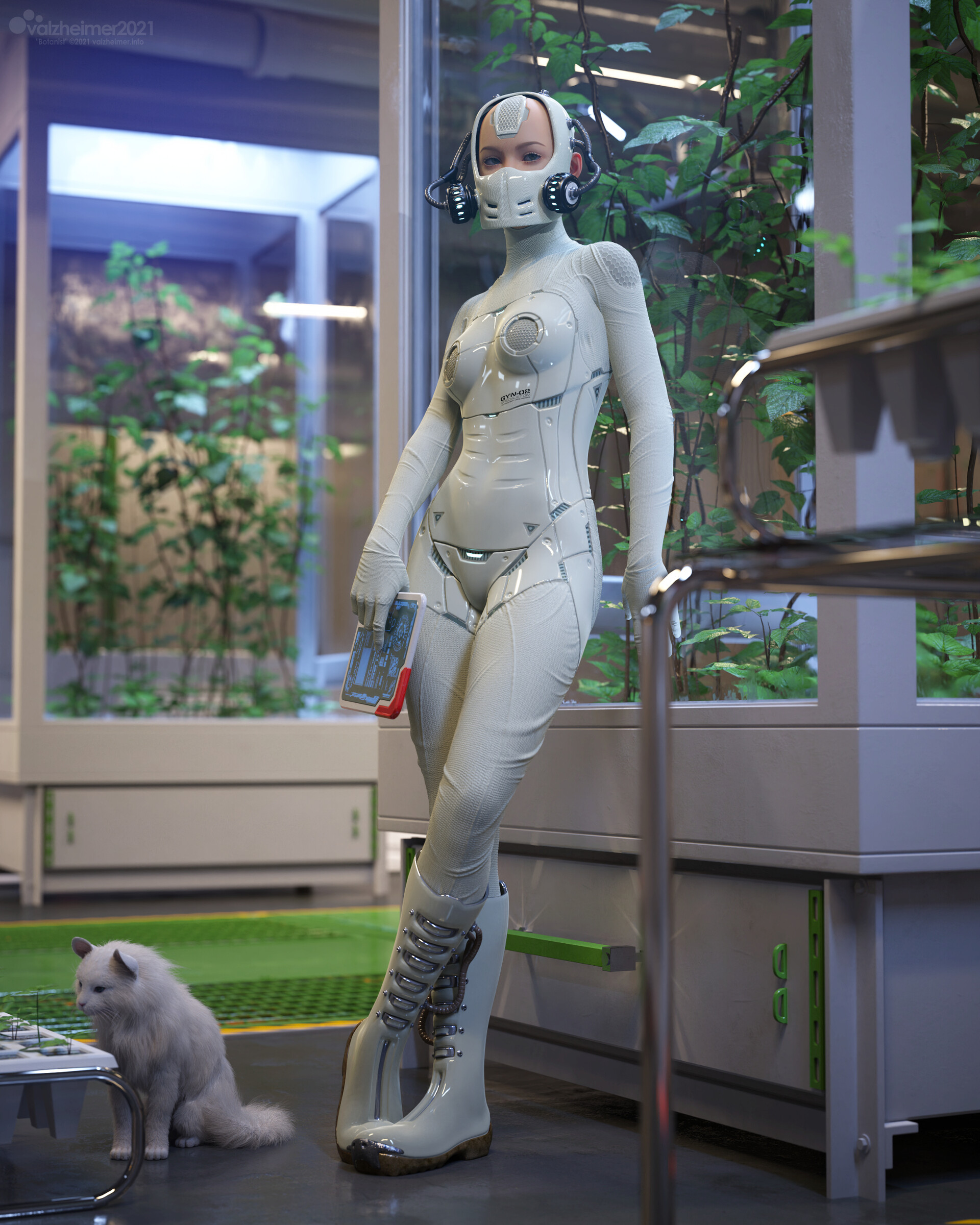 General 1920x2400 CGI render robot machine science fiction digital art cats animals mammals