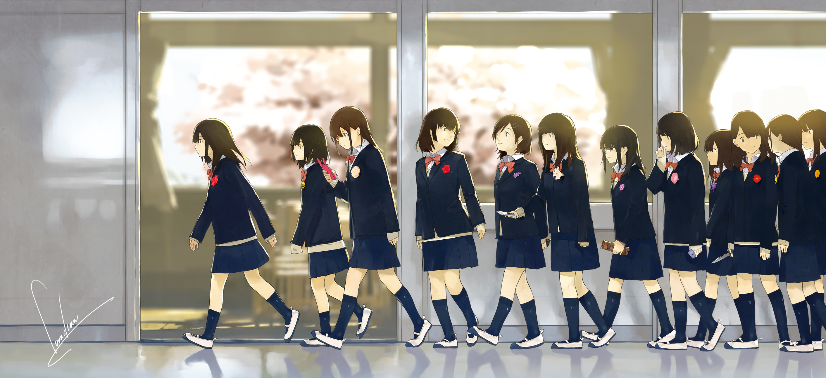 Anime 2825x1295 loundraw anime girls short hair JK schoolgirl school uniform