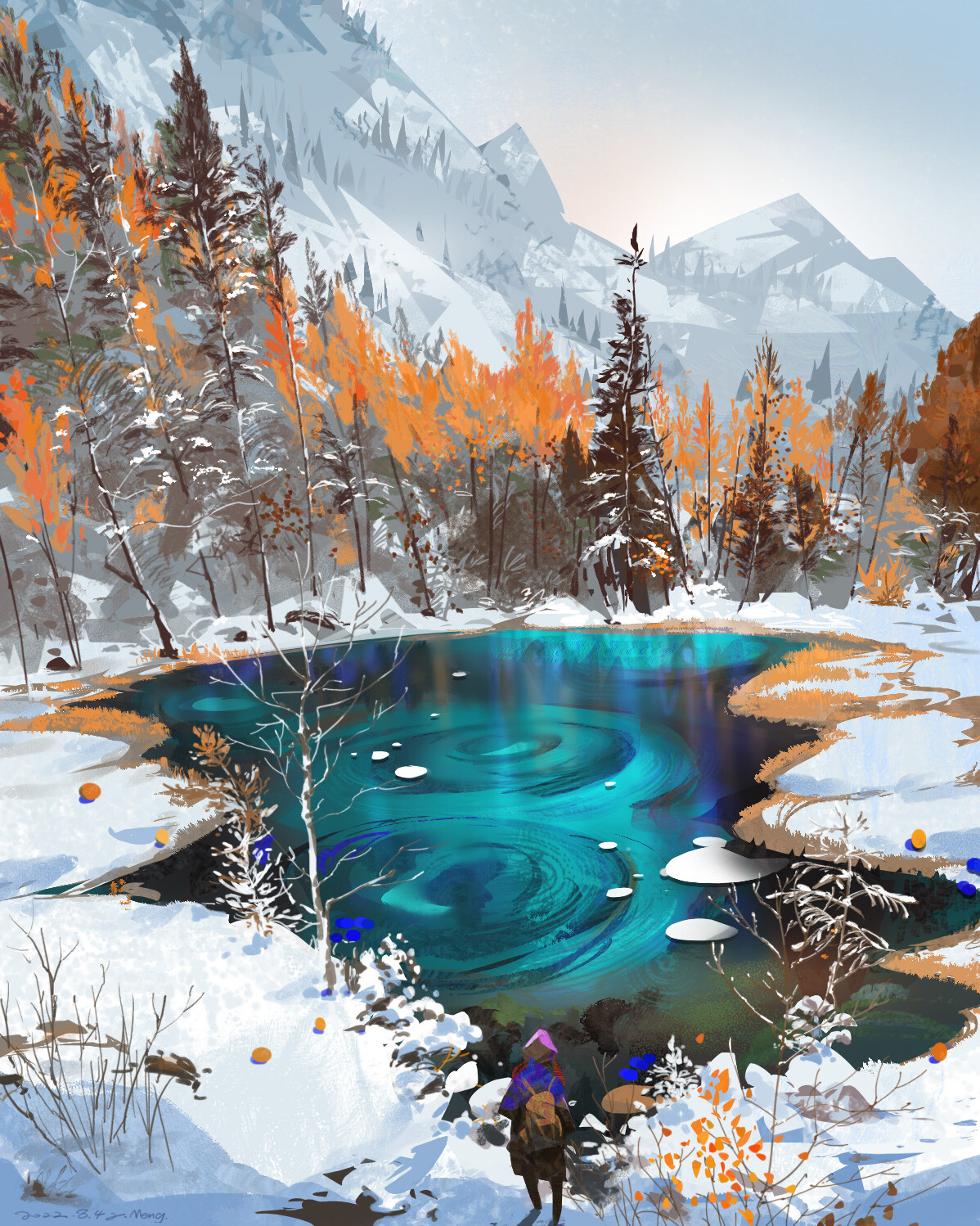 General 1198x1498 artwork digital art nature snow pond trees water