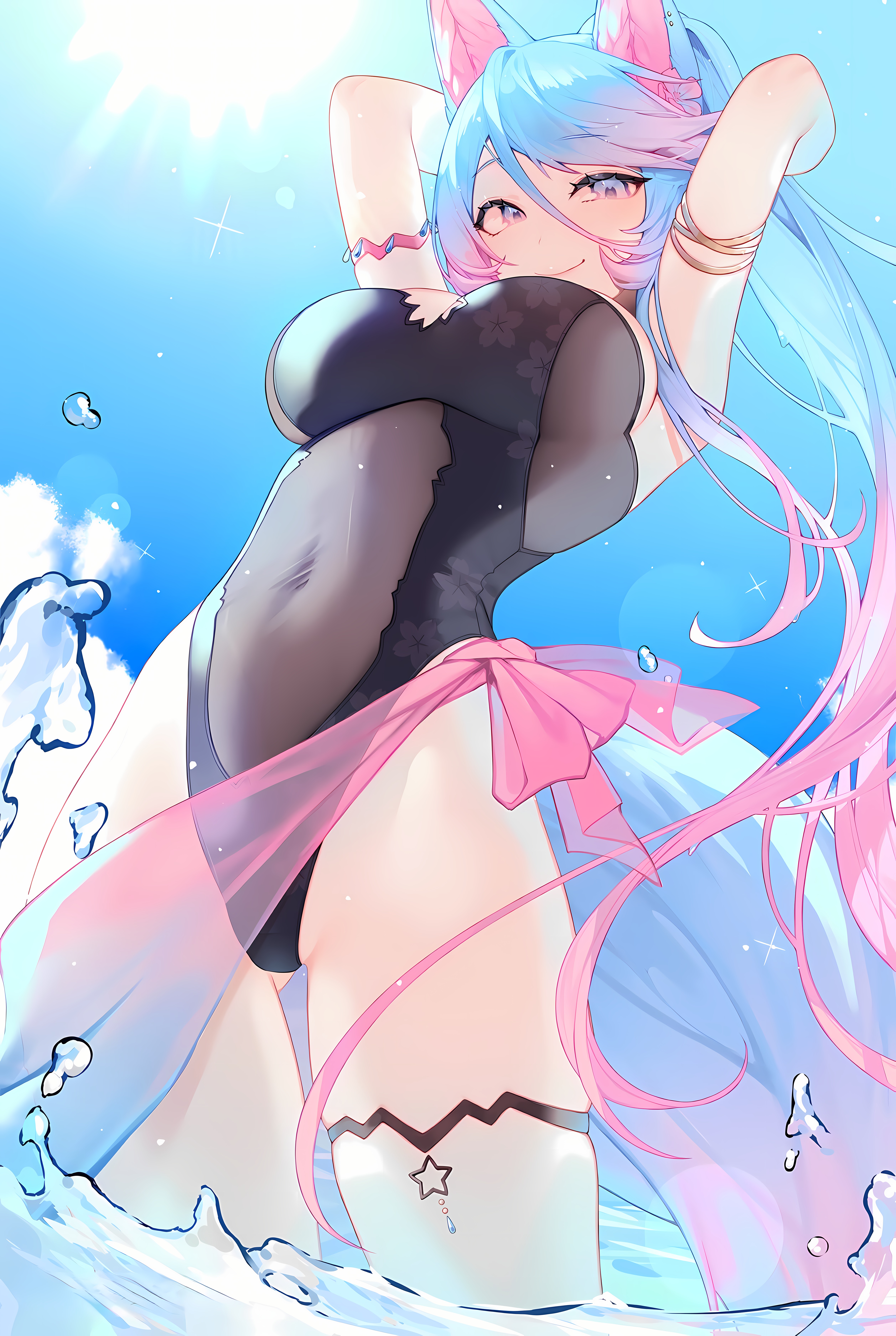 Anime 5030x7500 Virtual Youtuber Silvervale arms up swimwear water anime girls Vshojo