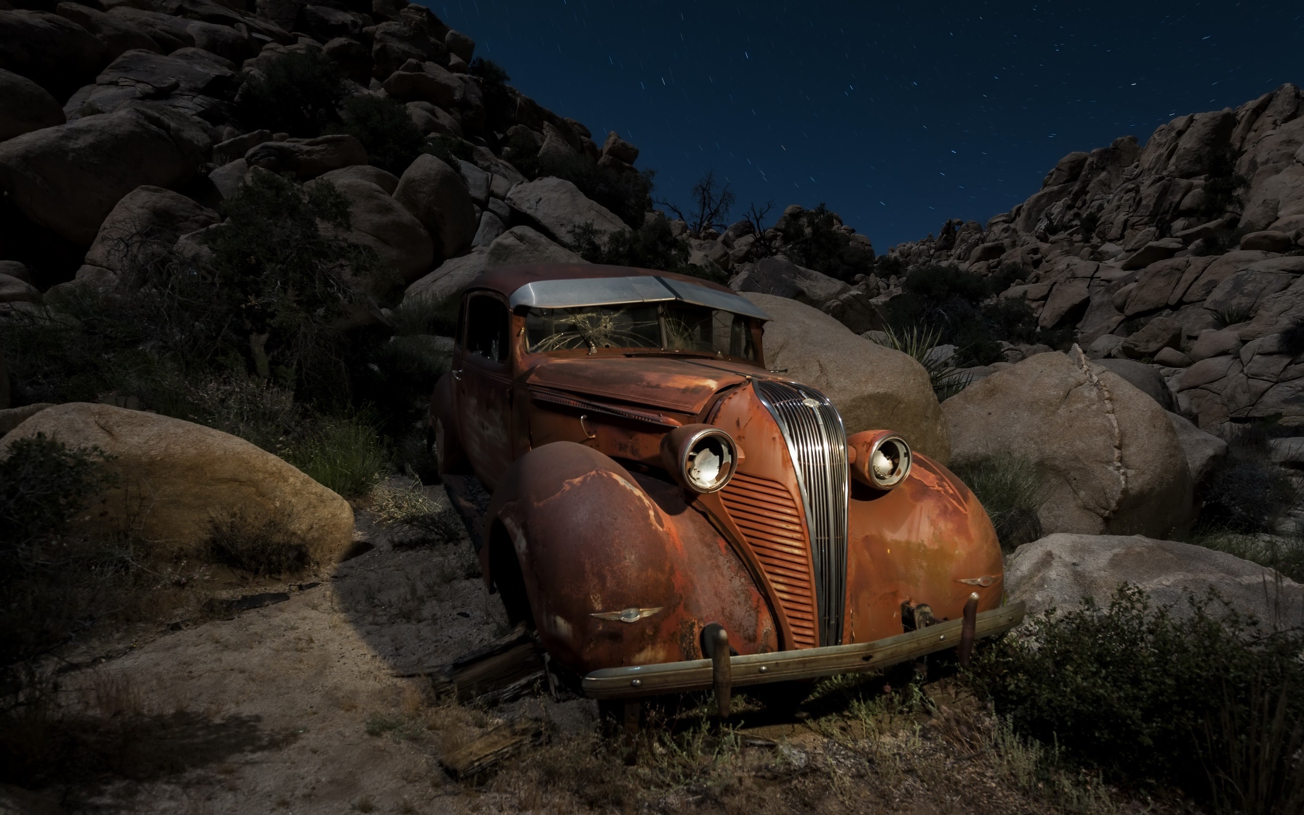 General 2560x1600 vehicle car night wreck rocks stars rust oldtimers