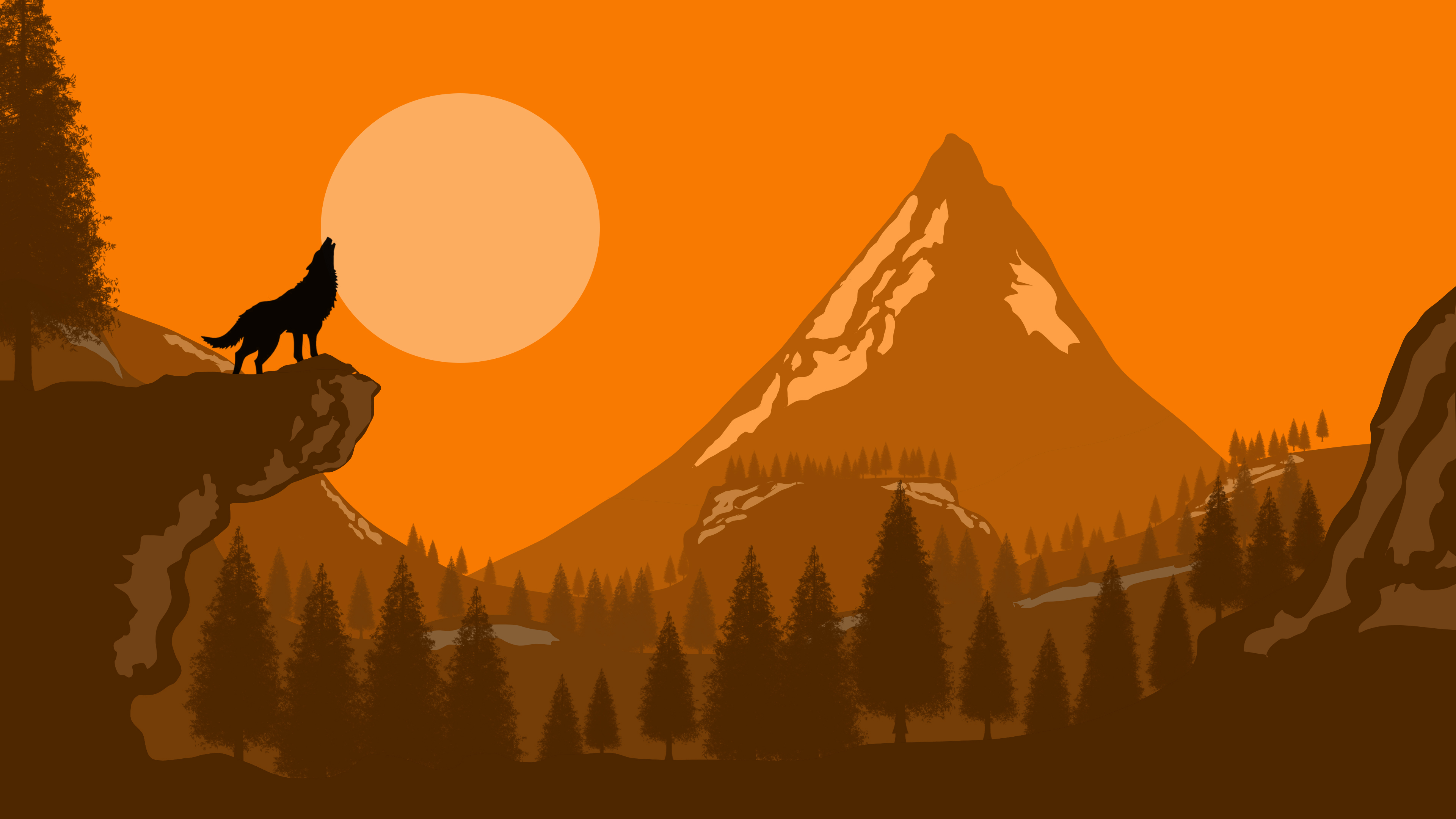 General 3840x2160 wolf minimalism orange brown howling animals mammals nature artwork landscape orange background