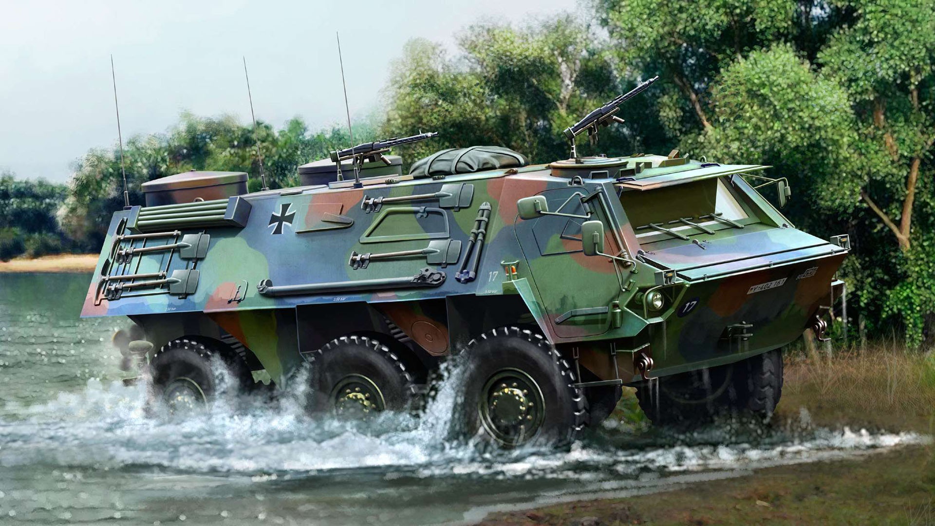 General 1920x1080 military vehicle artwork military vehicle Bundeswehr water driving trees infantry fighting vehicle