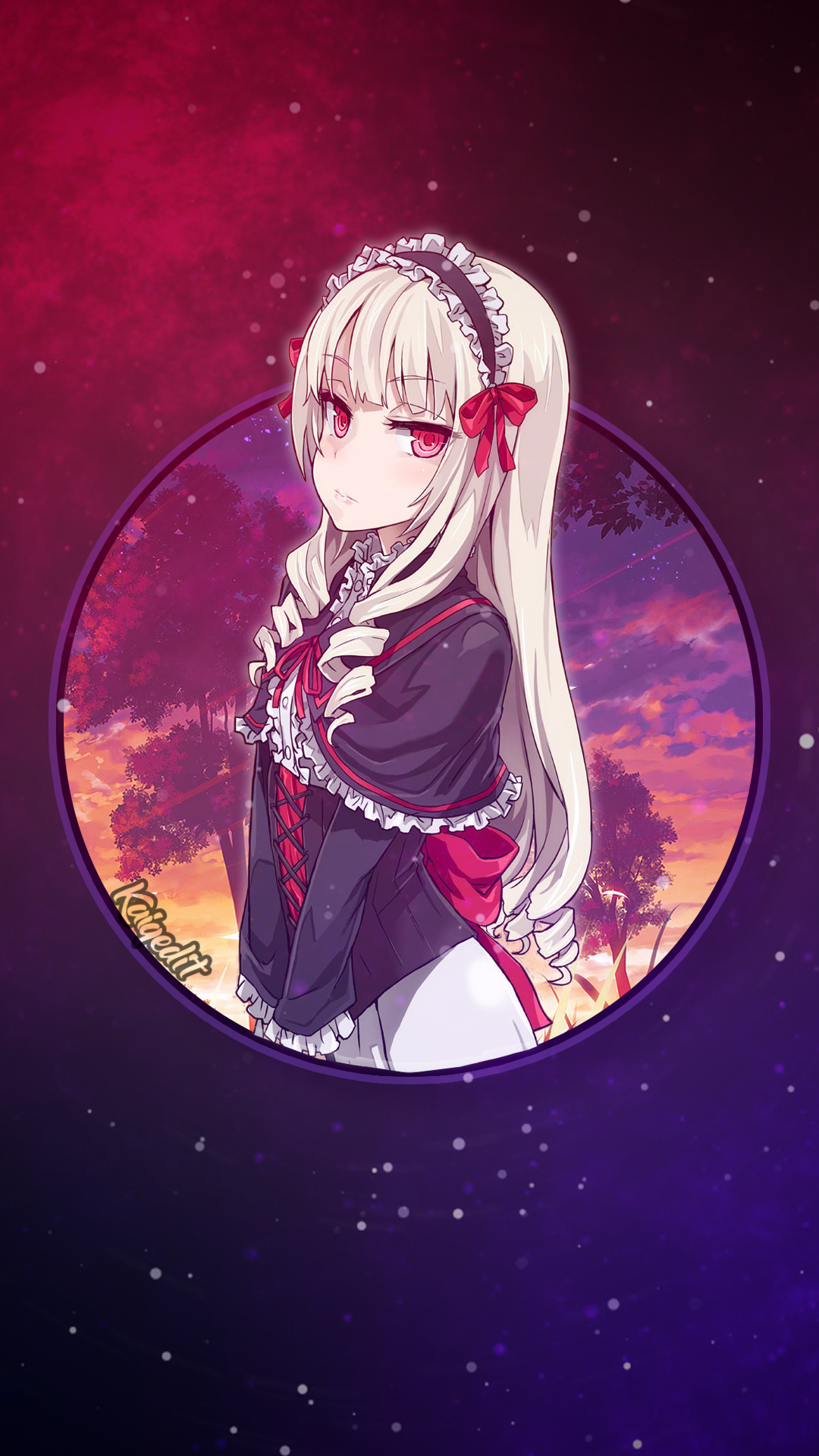Anime 1080x1920 white hair maid purple background anime girls picture-in-picture