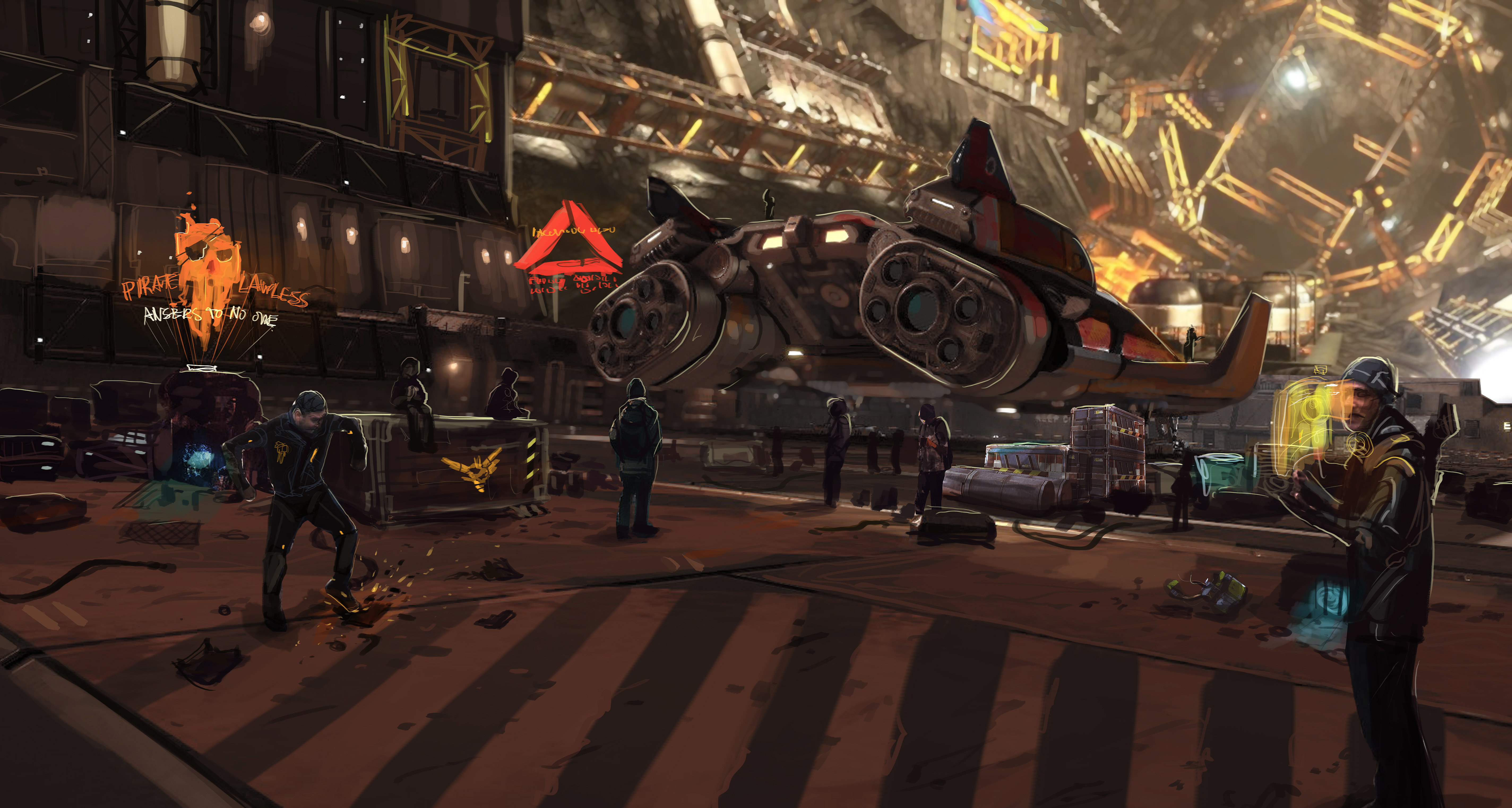 General 5697x3045 Elite: Dangerous spaceship science fiction cyberpunk pirates Kev-Art video games