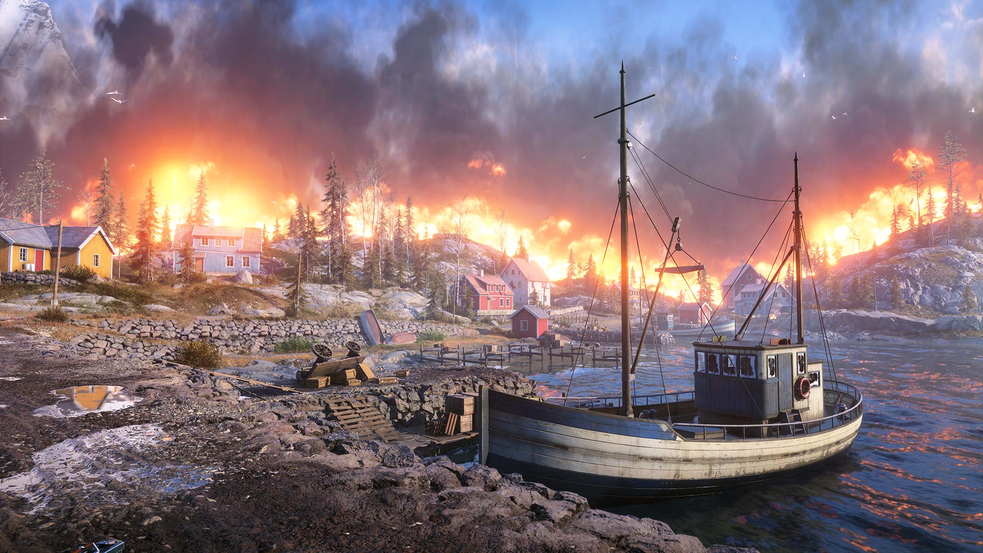 General 1920x1080 Battlefield (game) video games boat fire video game art