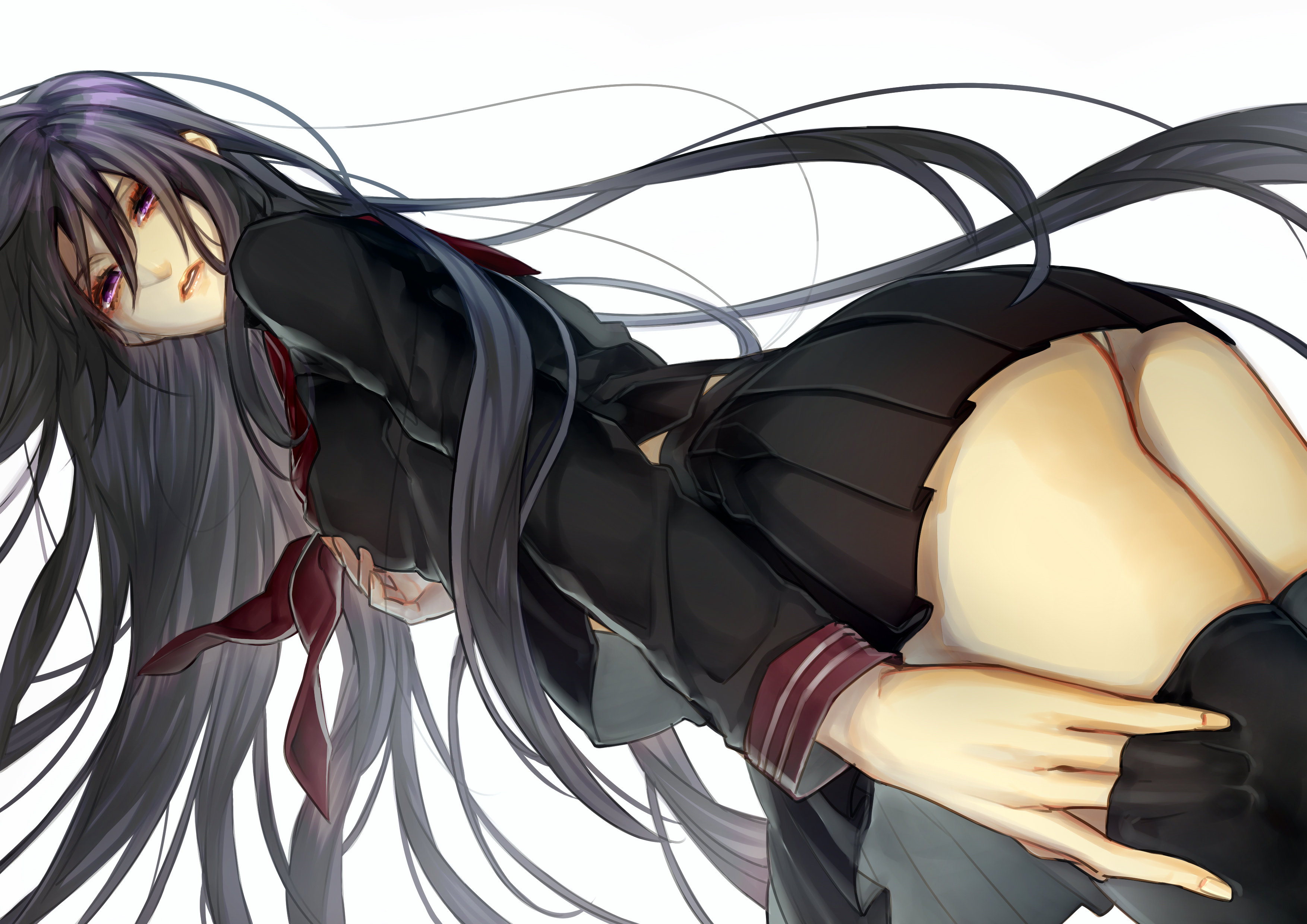 Anime 3507x2480 holding boobs anime girls anime ass long hair thigh-highs school uniform panties low-angle Kazari Tayu