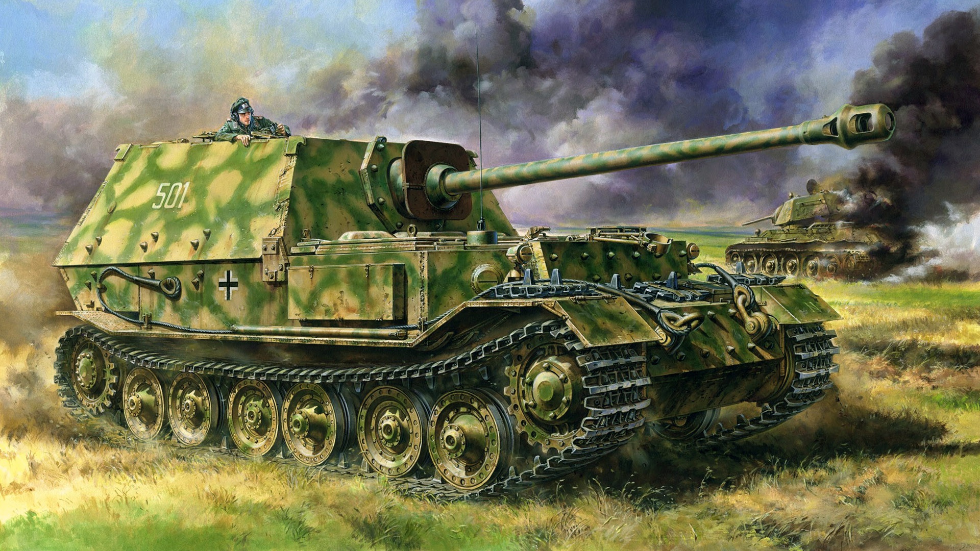 General 1920x1080 Wehrmacht military Nazi vehicle artwork World War II war tank Elefant (tank destroyer) German tanks Tank hunter