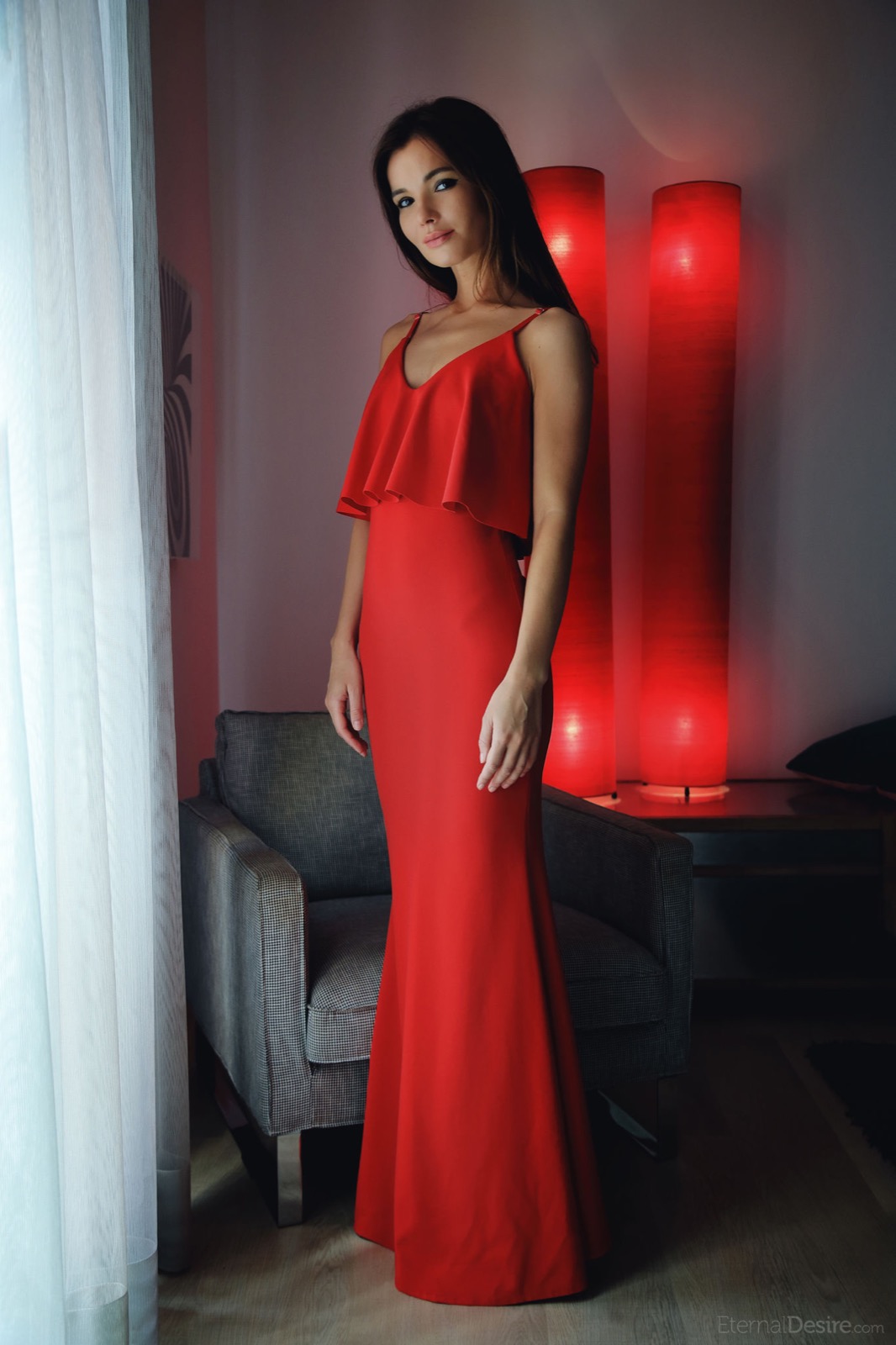 People 1066x1600 model women red dress bare shoulders Eternal Desire Magazine Brit (MetArt)