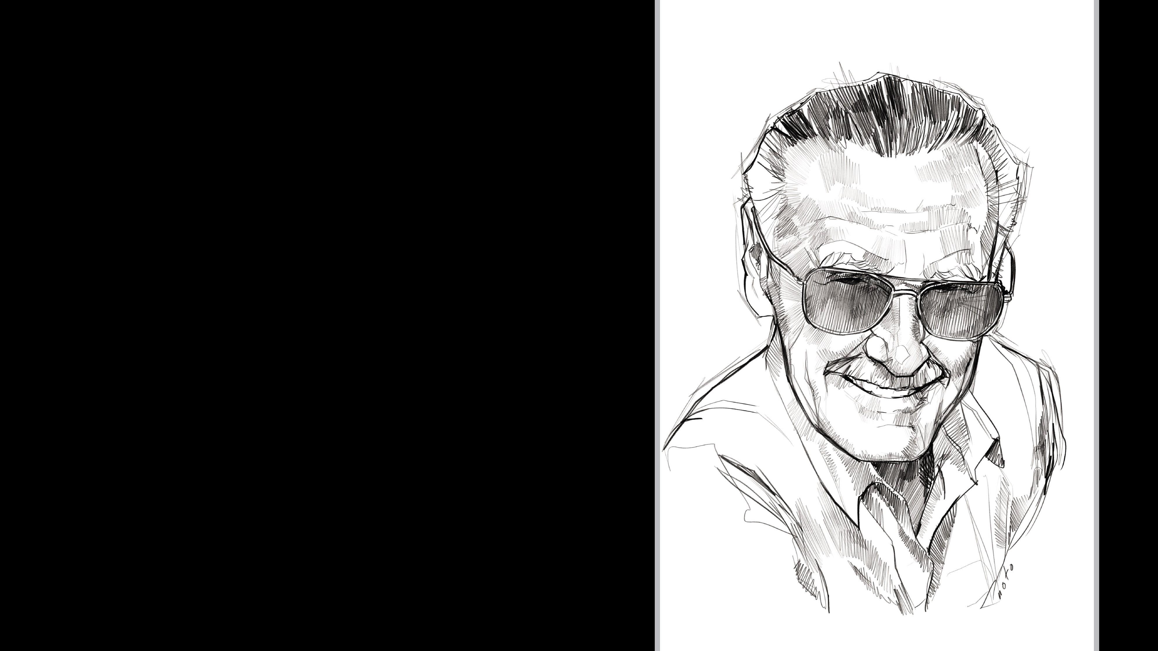 General 3974x2236 black background Stan Lee artwork Marvel Comics
