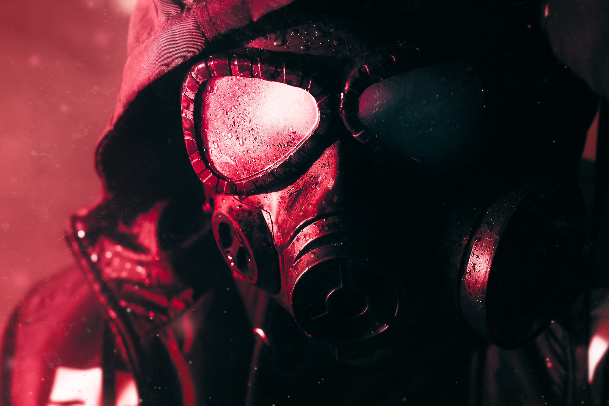 General 2048x1366 gas masks dark red military digital art mask rain hoods