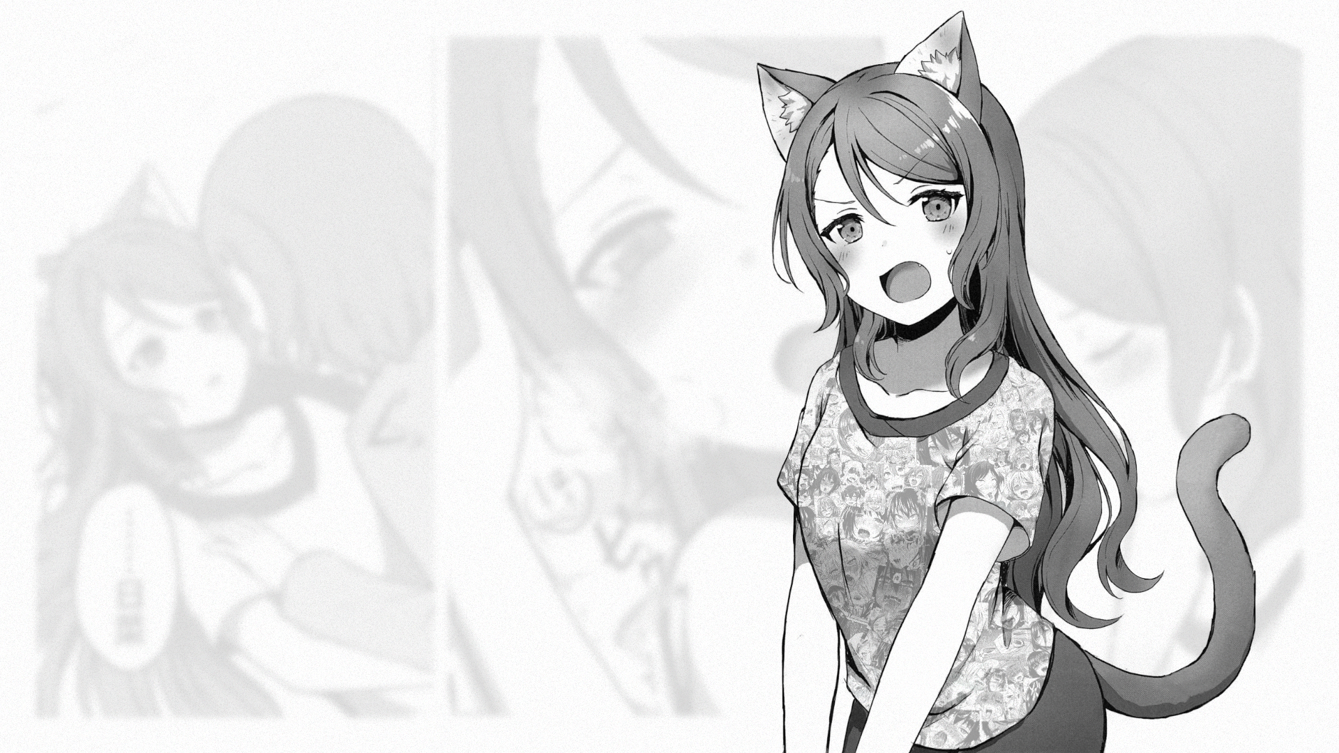 Anime 1920x1080 Onee-chan ha Watashi no Neko anime girls cat girl hentai anime monochrome tail open mouth