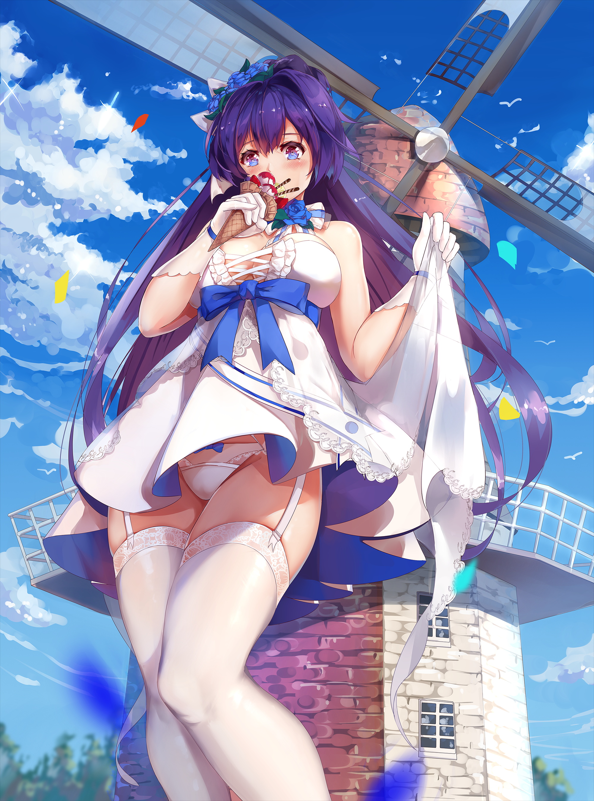 Anime 2000x2694 Raiden Mei Honkai Impact Guns GirlZ blue hair blue eyes panties white stockings