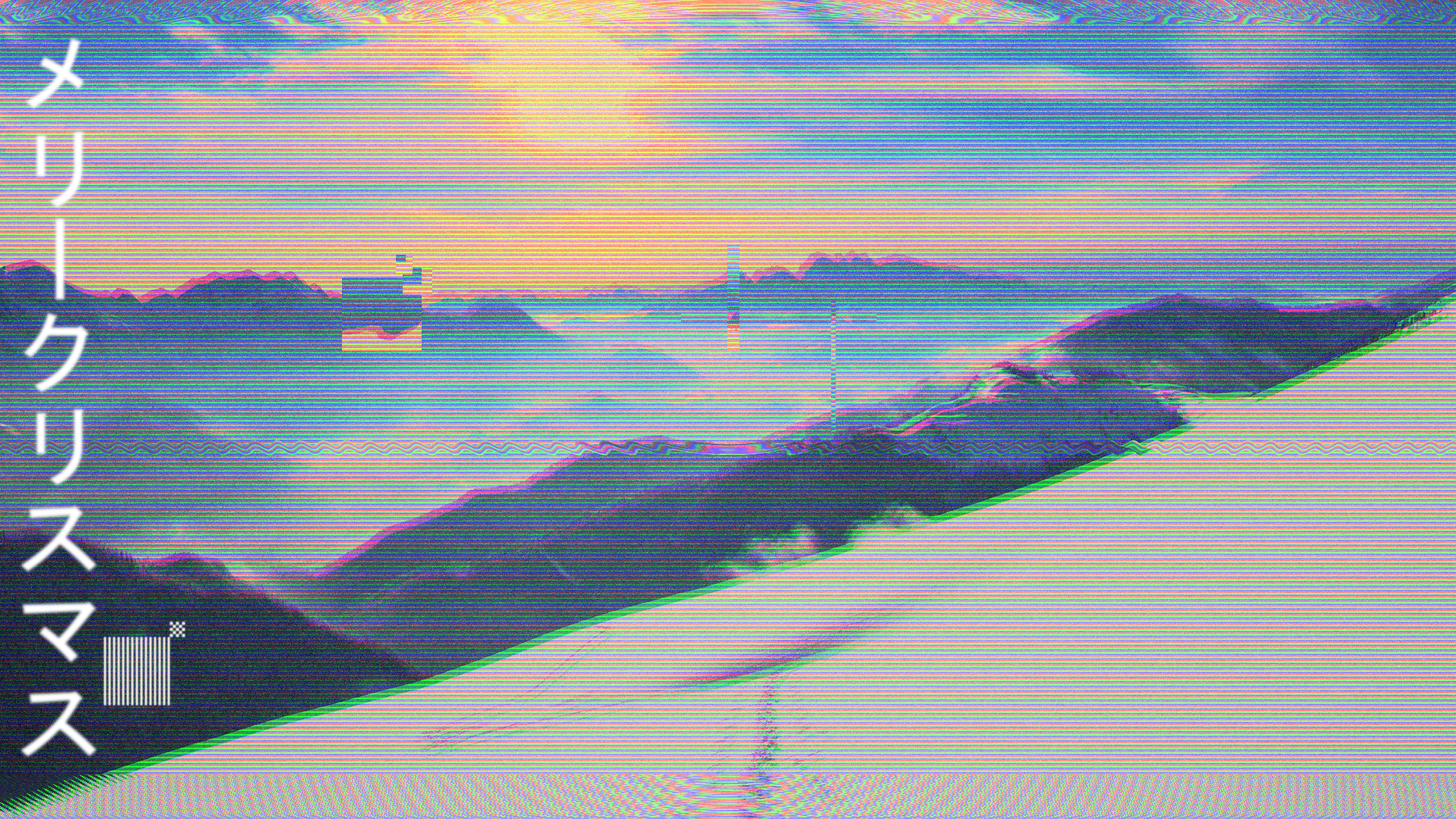 General 1920x1080 vaporwave landscape snow mountain top photo manipulation digital art