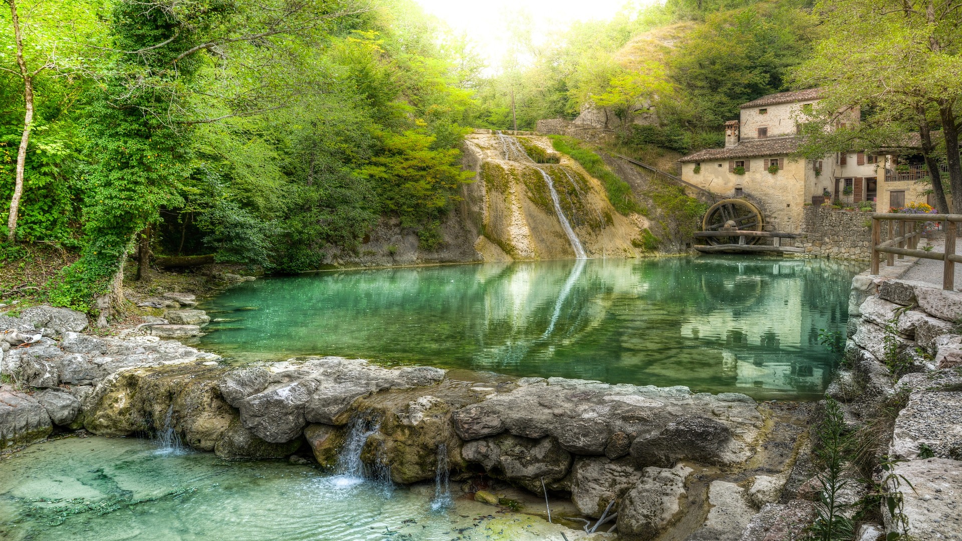 General 1920x1080 mill waterfall Italy lake forest water watermills
