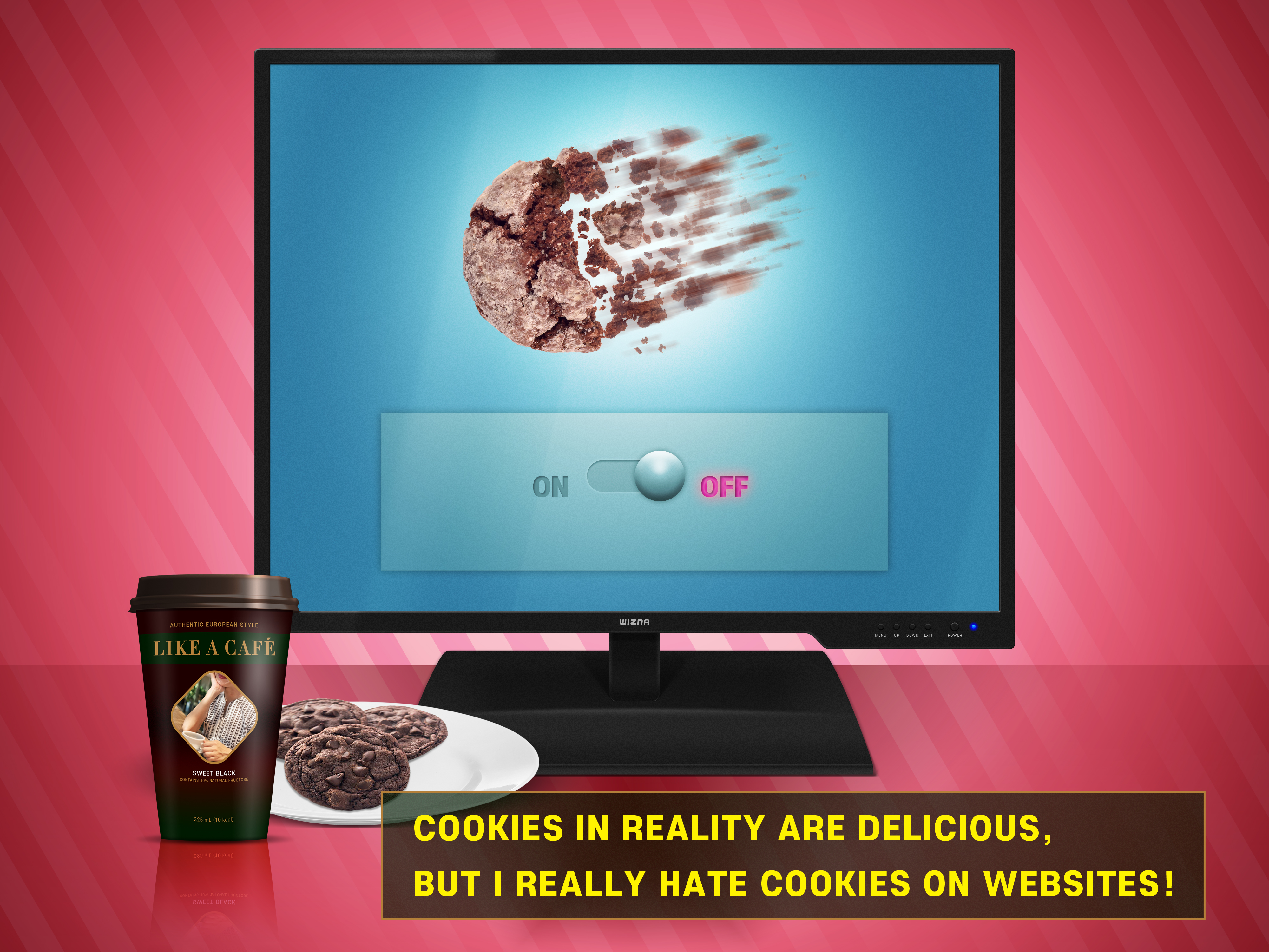 General 4000x3000 cookies monitor coffee display cup humor plates text digital art computer