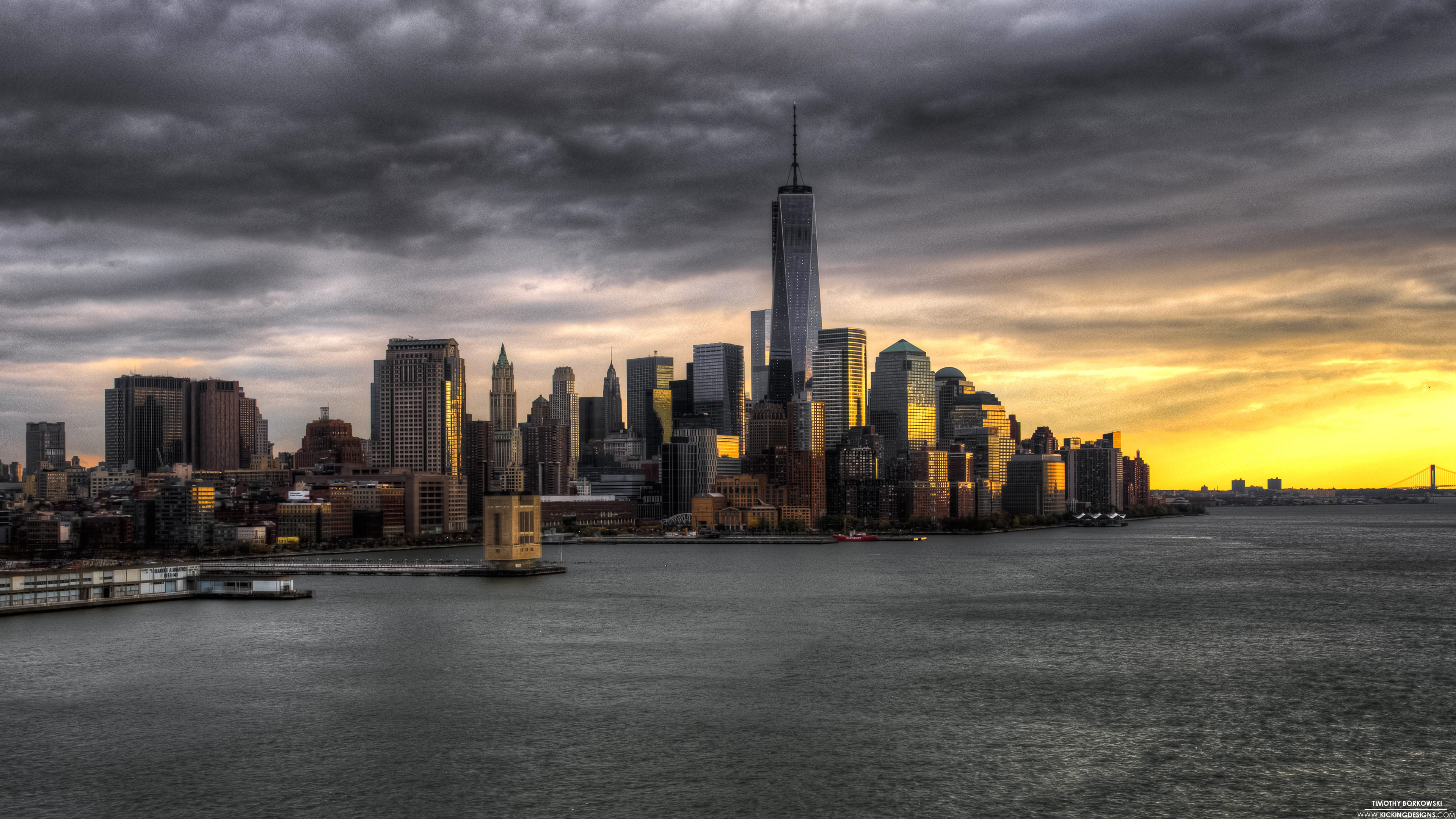 General 3840x2160 Manhattan city sunset building water New York City clouds sky storm