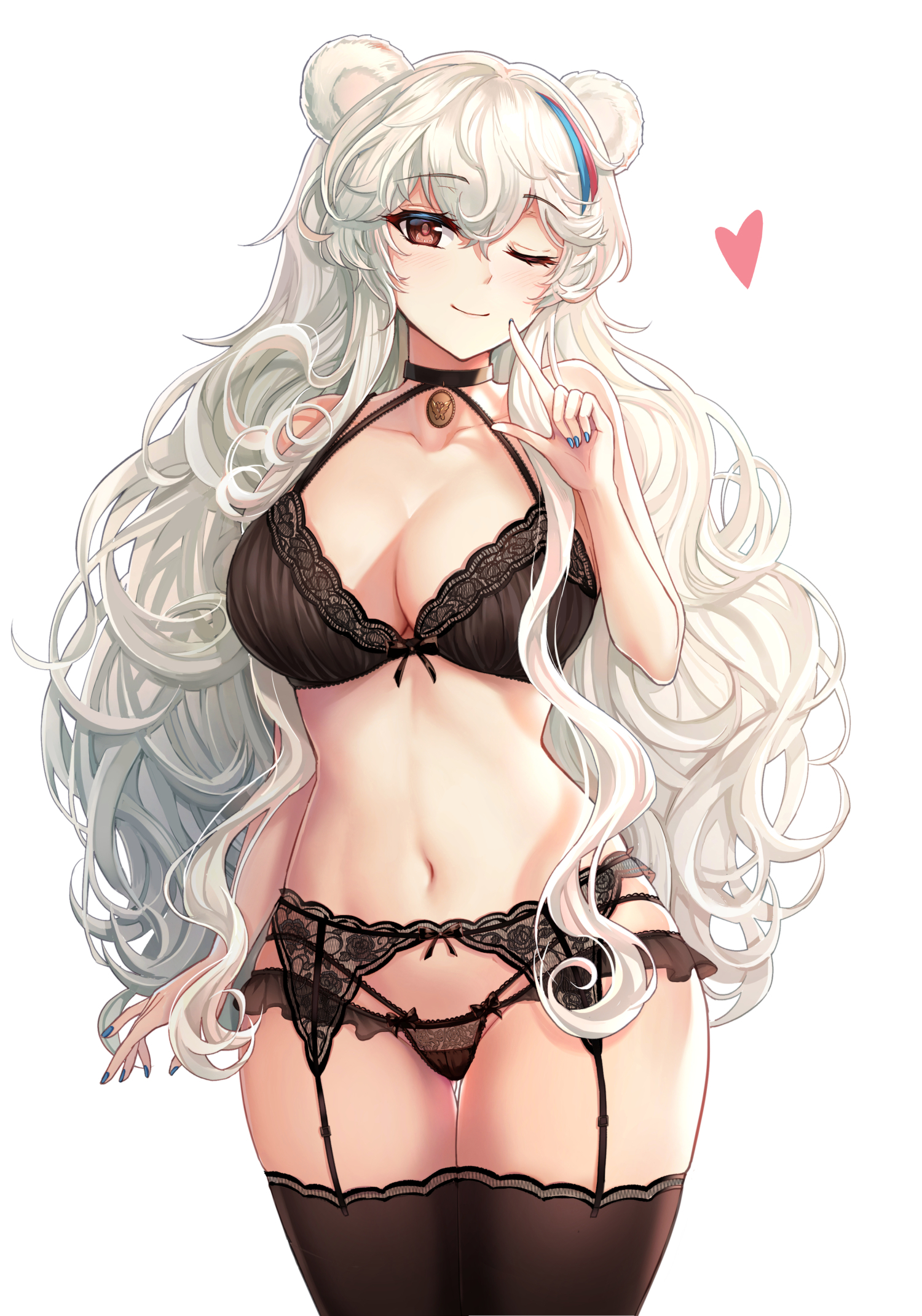 Anime 1500x2141 Arknights Rosa (Arknights) anime anime girls white hair long hair boobs big boobs belly lingerie black lingerie standing simple background white background garter belt thigh-highs cleavage animal ears artwork Yuemanhuaikong