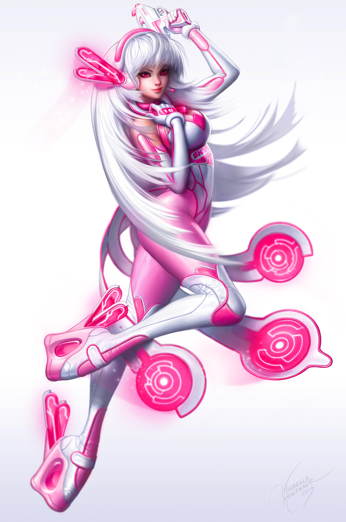 General 1126x1700 Michelle Hoefener drawing women silver hair original characters pink clothing pink glowing