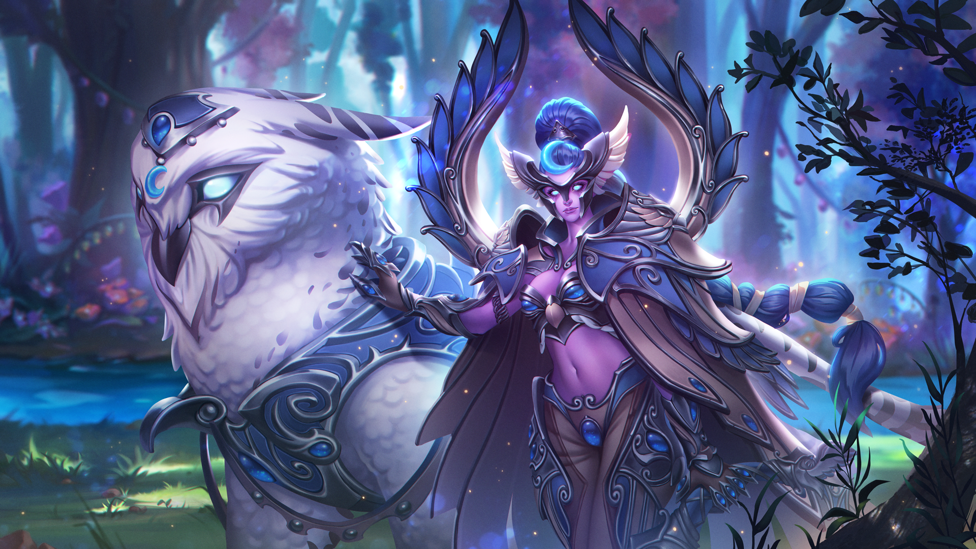 General 1920x1080 Maiev Shadowsong night elves Heroes of the Storm belly forest Warcraft Blizzard Entertainment long hair fantasy girl women digital art
