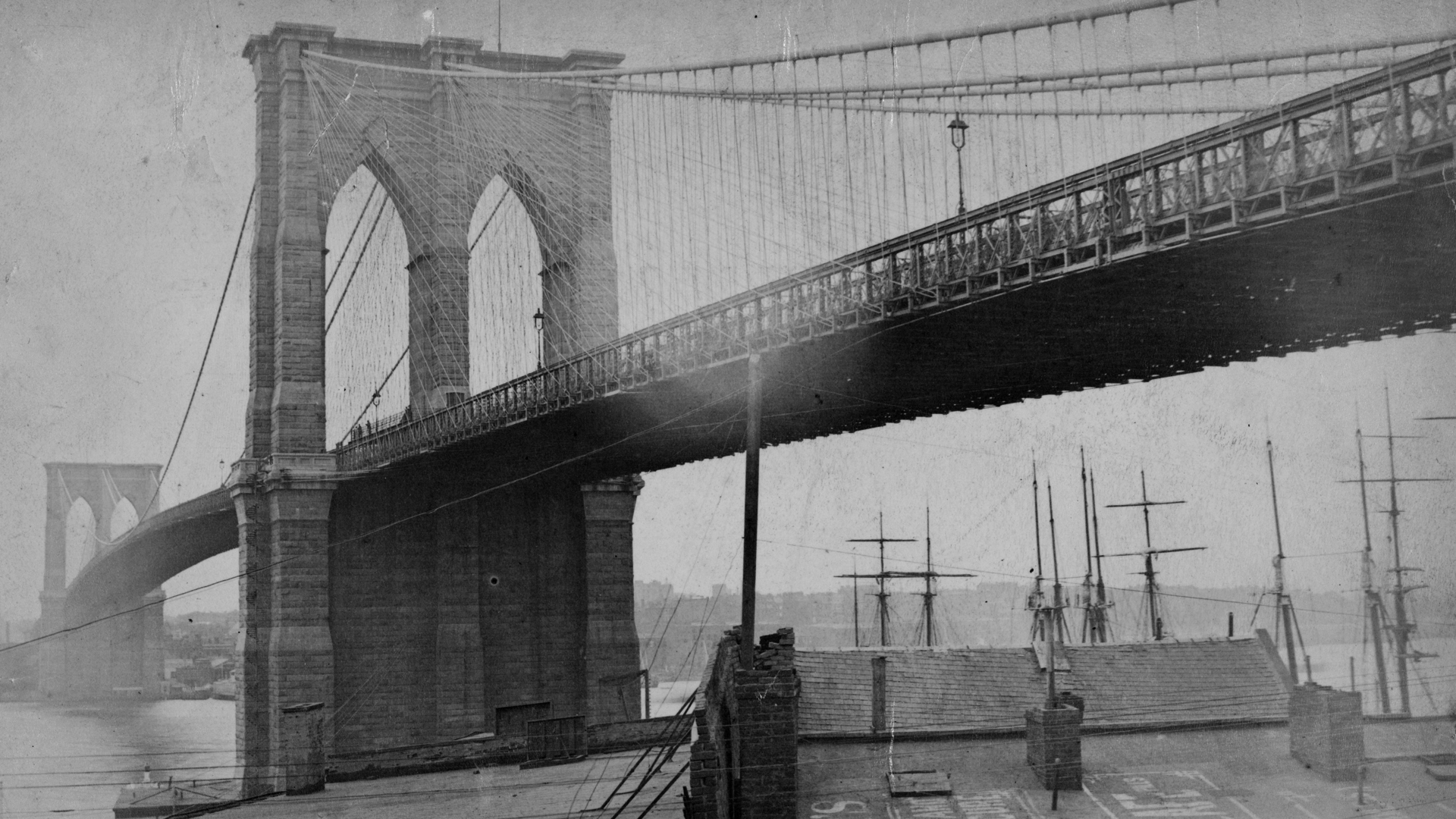 General 1920x1080 Brooklyn Bridge bridge architecture New York City monochrome film grain