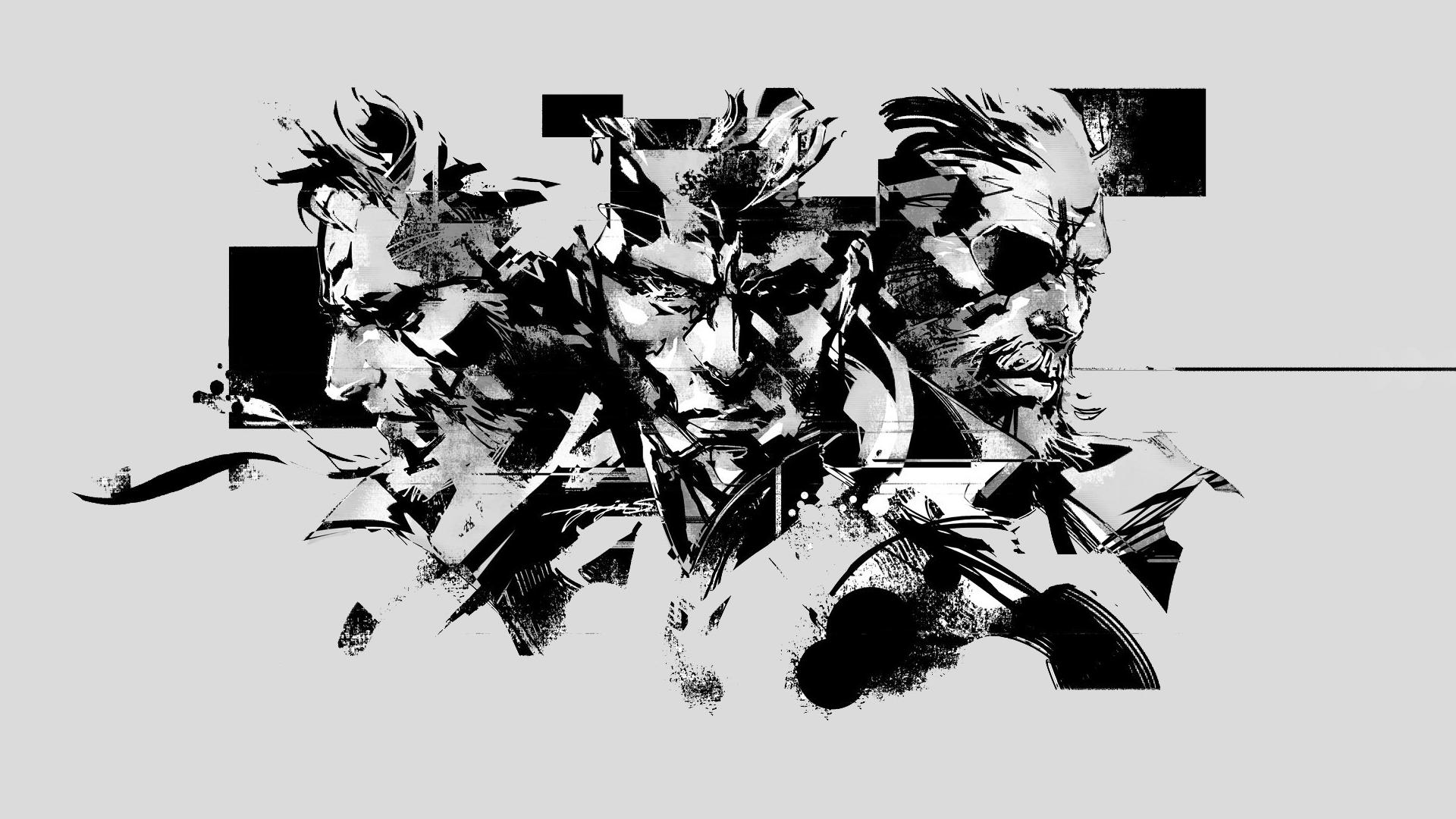 General 1920x1080 video games Metal Gear Solid  Big Boss Solid Snake (Metal Gear Solid) face video game characters video game man monochrome simple background white background