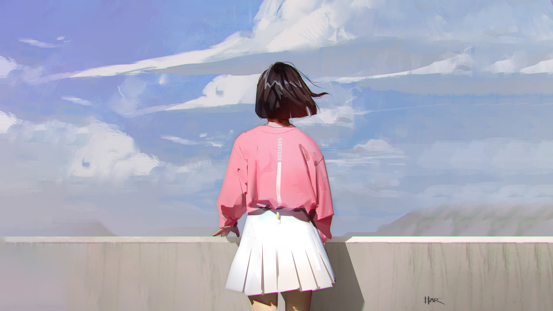 General 1920x1080 artwork anime girls anime dark hair clouds original characters digital art Hara