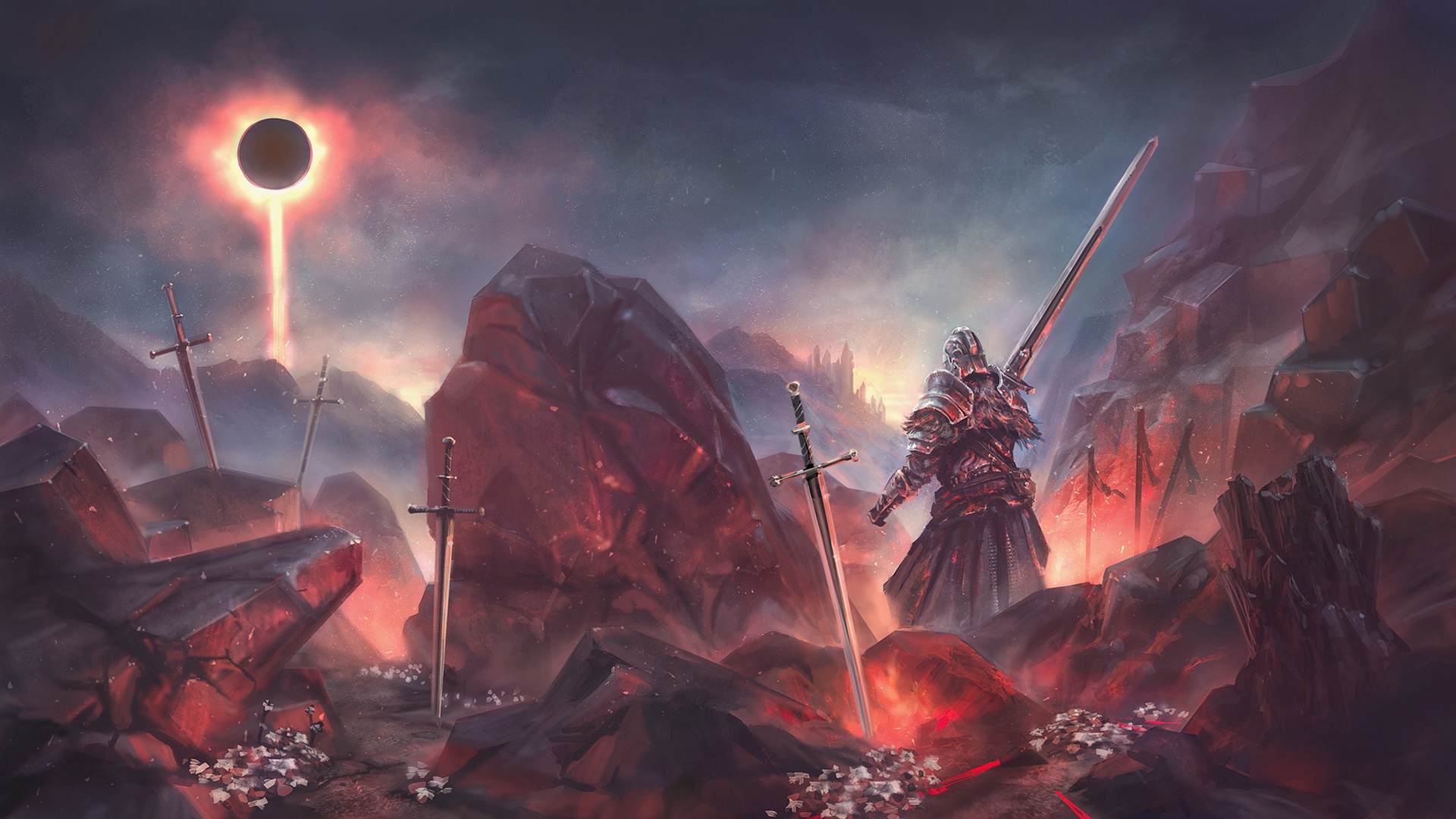 General 1920x1080 artwork fantasy art sword knight sky Dark Souls III