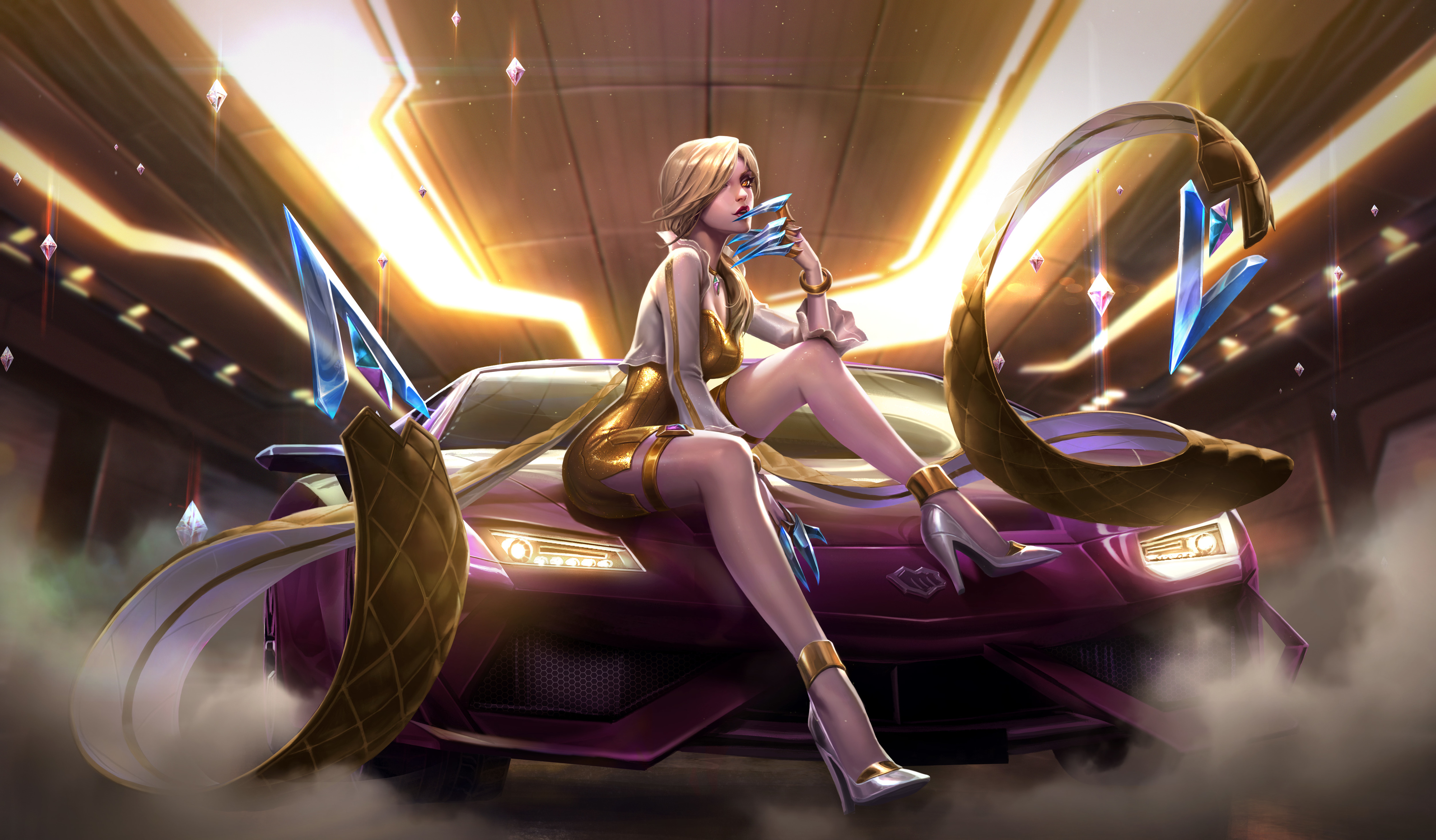 General 4000x2342 K/DA Evelynn (League of Legends) League of Legends tunnel Riot Games video game characters women with cars