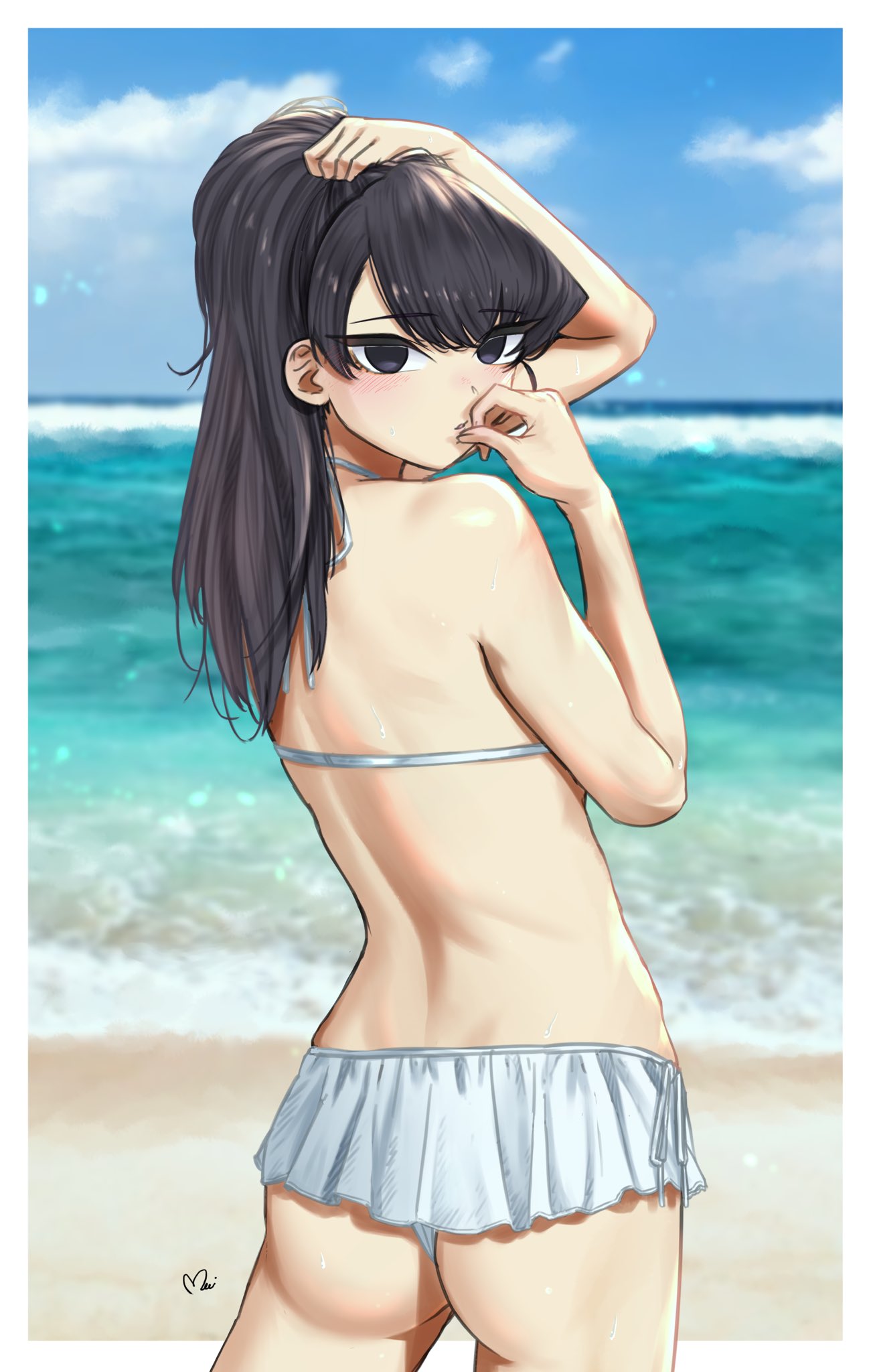 Anime 1301x2048 Komi-san wa, Comyushou desu. anime girls ecchi white bikini JK thighs glutes Komi Shouko mitsugu