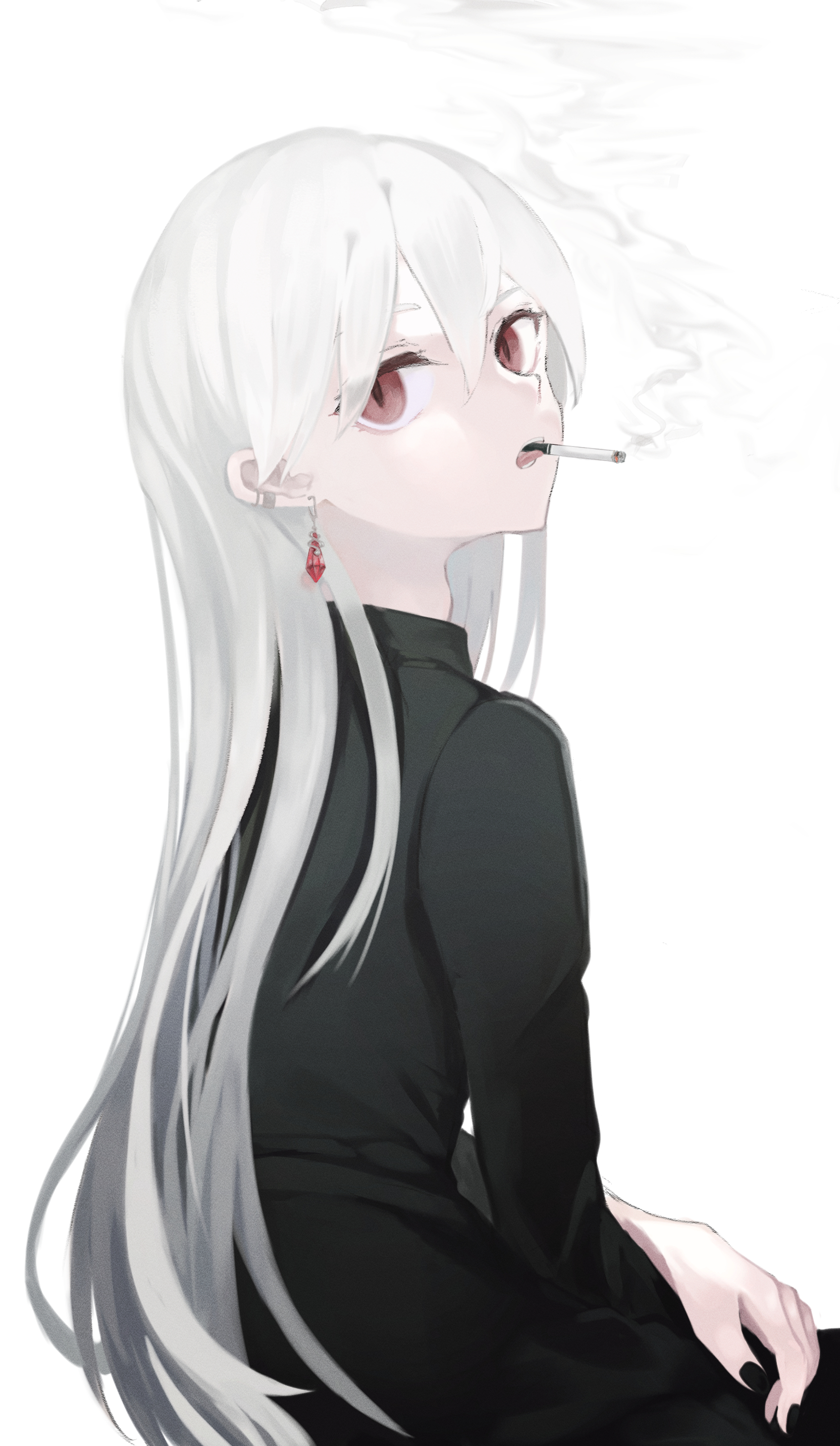 Anime 1664x2863 anime anime girls digital art artwork 2D portrait display Ogami Ren smoking red eyes white hair long hair