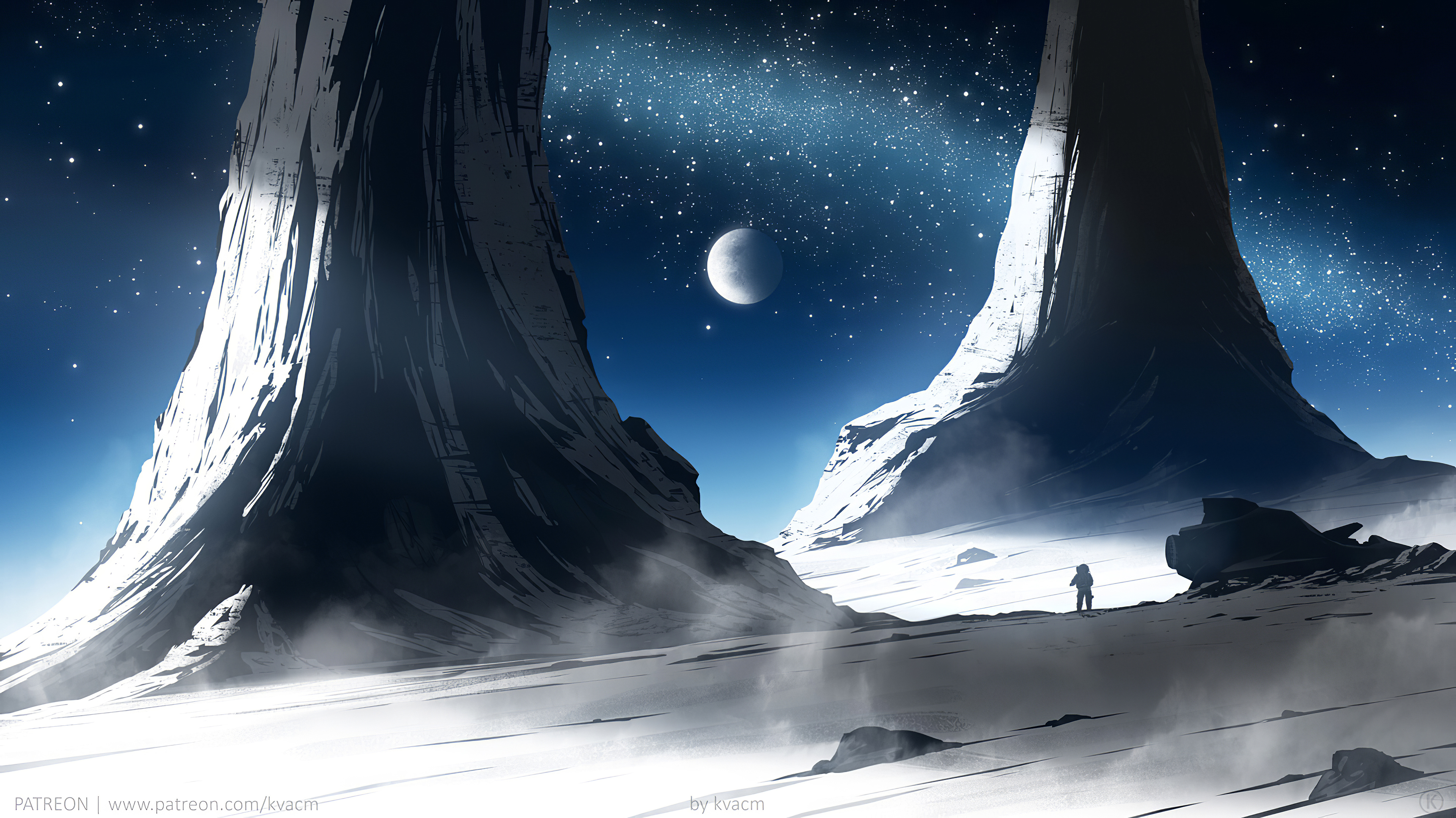 General 3840x2160 digital art artwork illustration environment concept art drawing digital painting astronaut planet space galaxy stars starscape spacescapes spaceship Moon NASA white blue space travel silhouette landscape science fiction universe