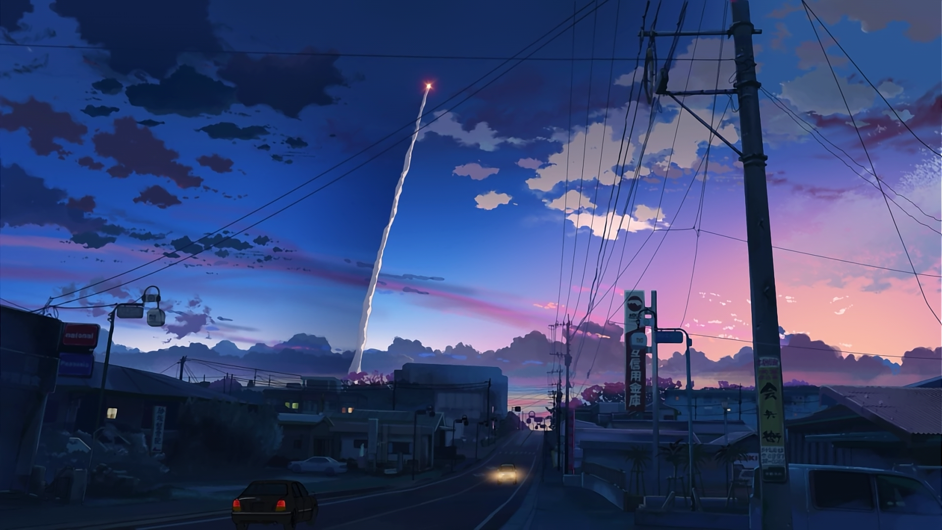 Anime 1920x1080 anime town sky car road clouds 5 Centimeters Per Second Makoto Shinkai 