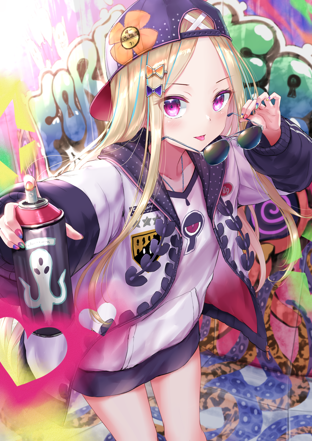 Anime 1050x1485 anime anime girls graffiti pink eyes blonde Fate series Fate/Grand Order Abigail Williams (Fate/Grand Order) tongue out