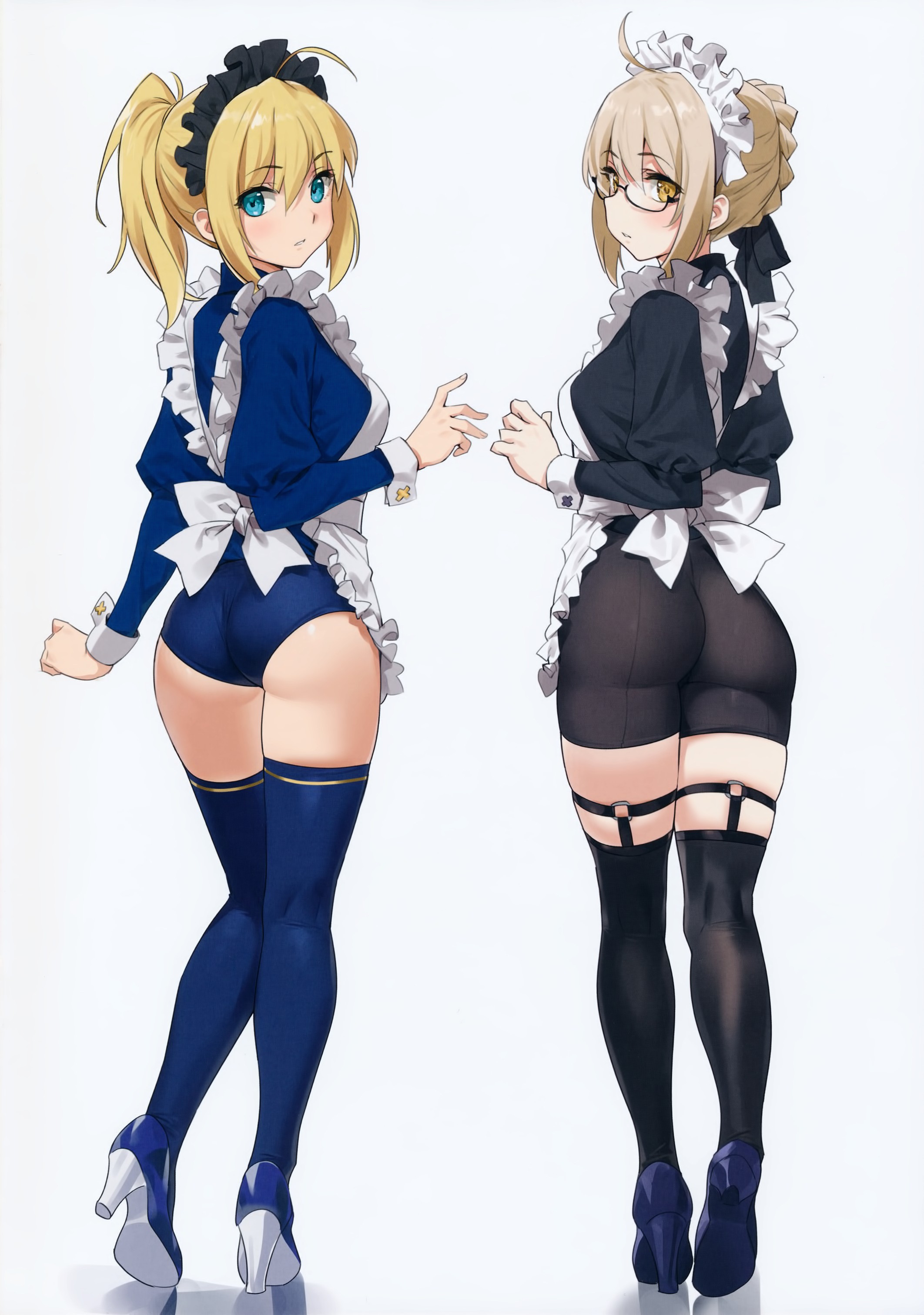 Anime 2124x3024 Fate/Grand Order Fate series Mysterious Heroine X (Fate/Grand Order) Mysterious Heroine X Alter (Fate/Grand Order) maid maid outfit Orange Maru blonde anime girls ass tight clothing thigh-highs Artoria Pendragon
