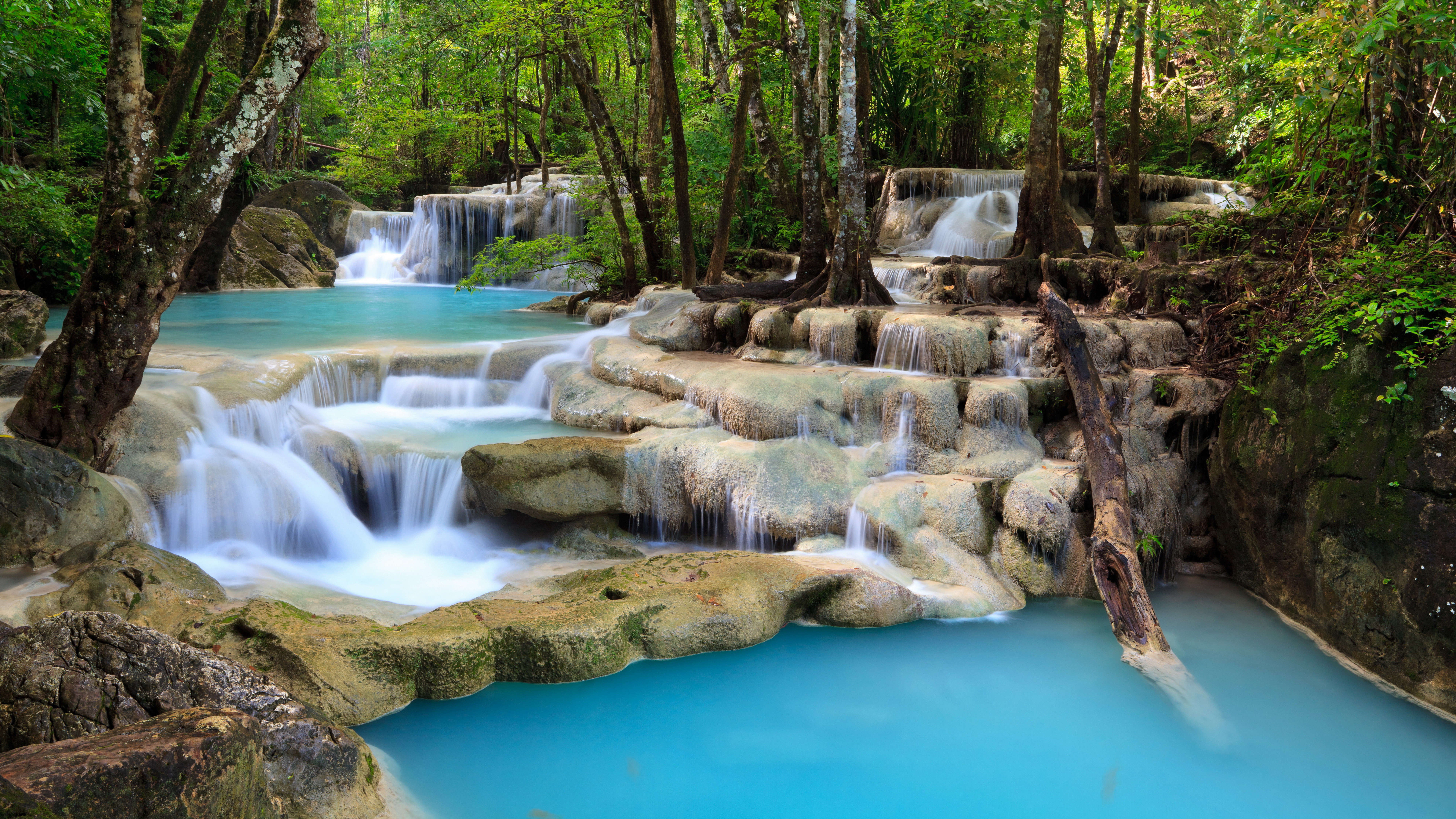 General 7680x4320 nature waterfall forest lake stones Thailand trees
