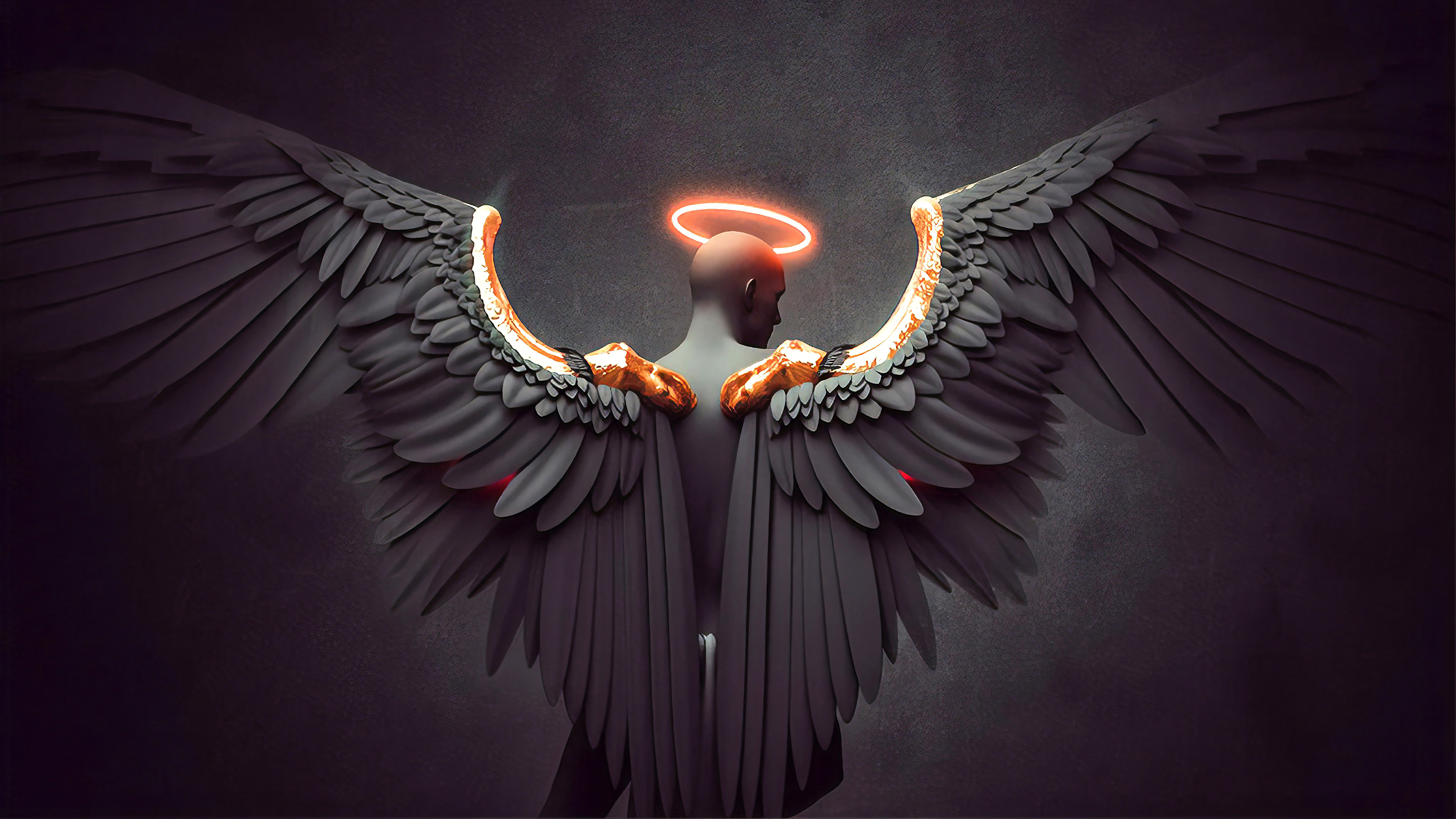 General 3840x2160 digital art artwork fantasy art angel wings dark angel wings concept art gold fictional DeviantArt