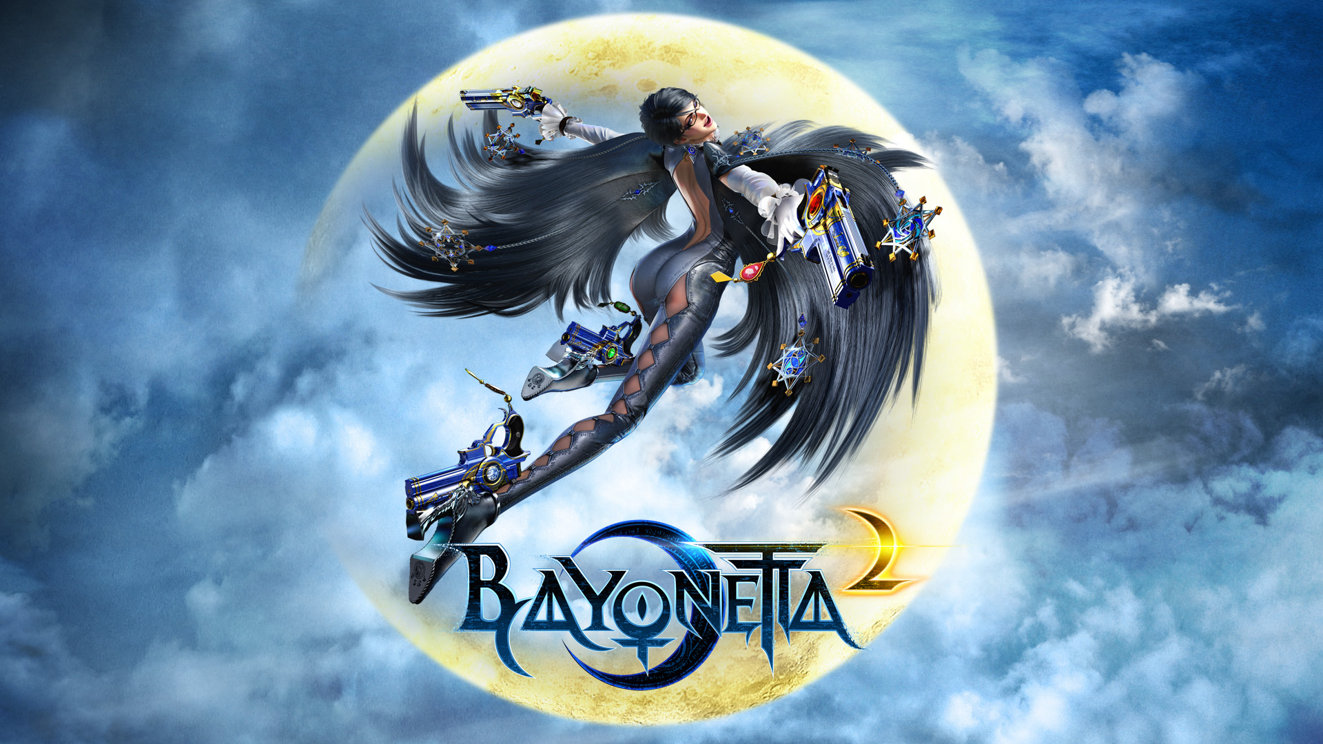 General 1920x1080 Bayonetta 2 Bayonetta video game art Moon sky clouds gun crescent moon video game girls girls with guns