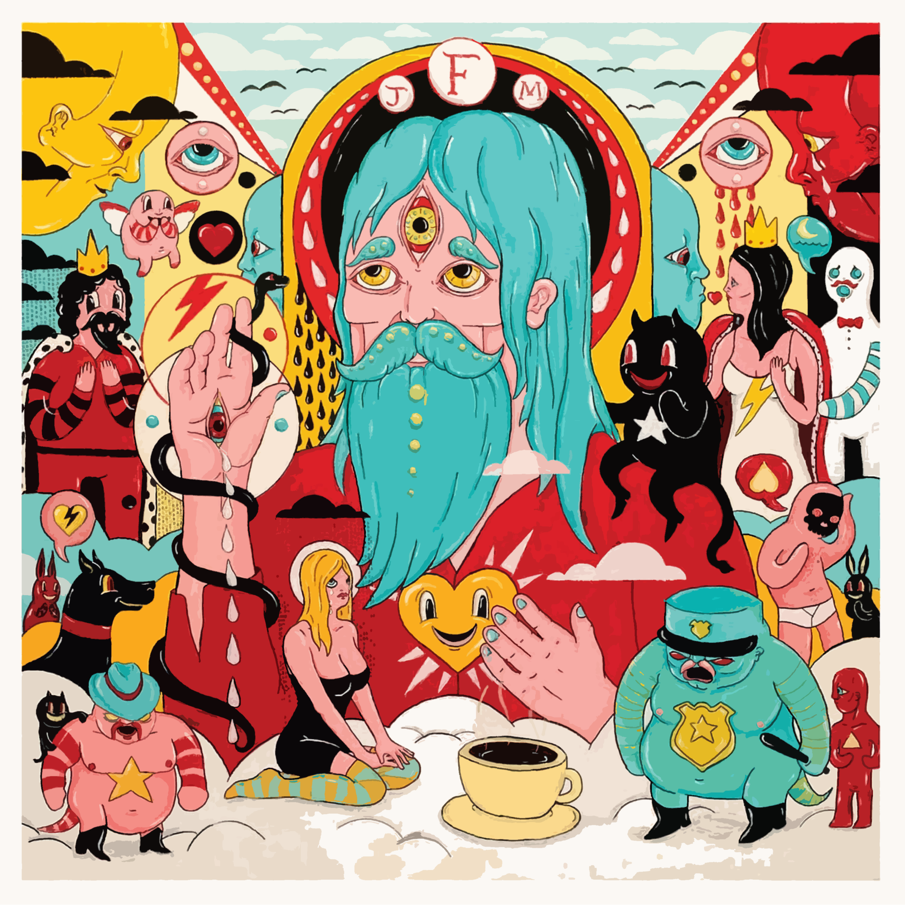 General 3000x3000 father john misty music artwork cyan hair psychedelic cyan red