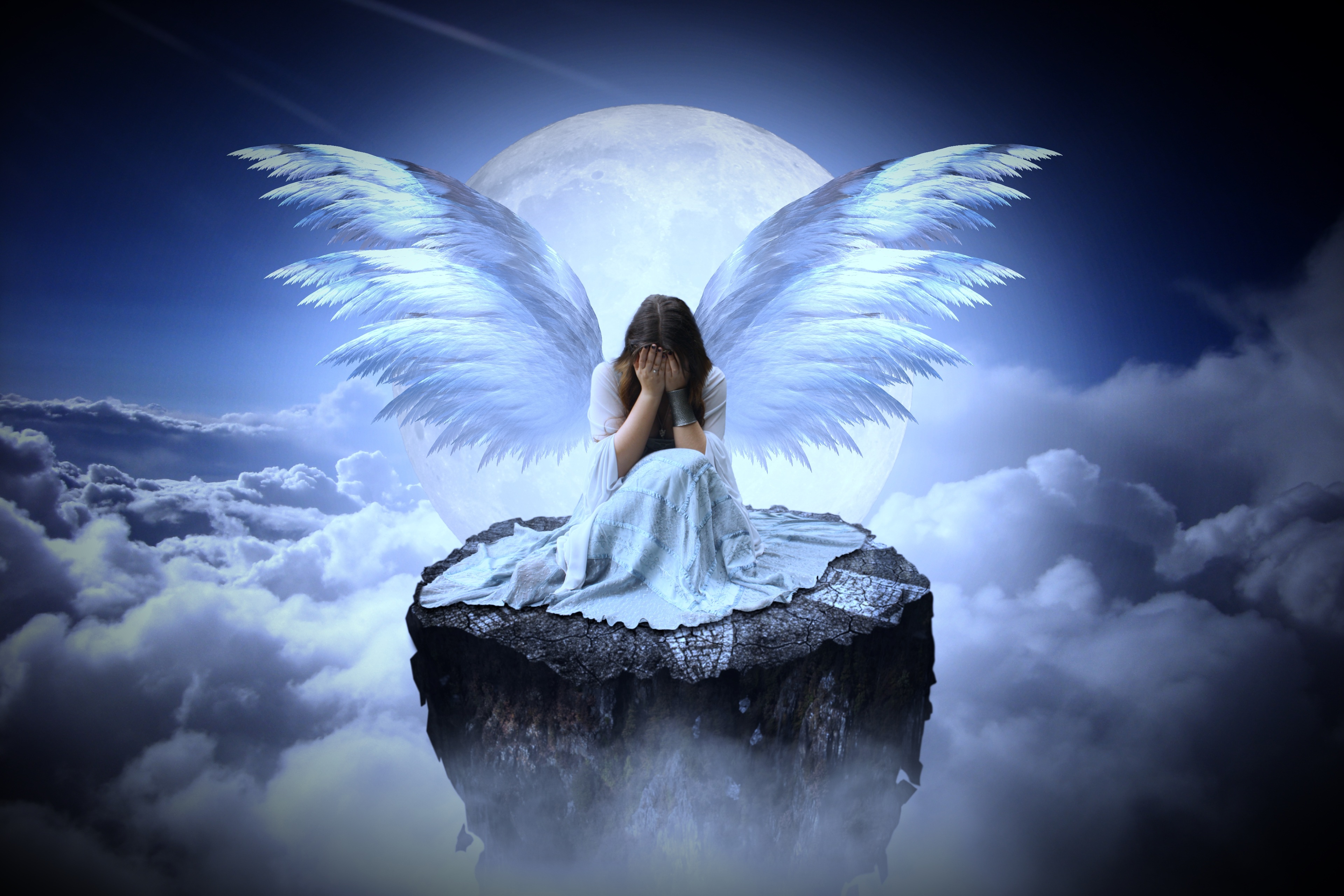 People 3840x2560 angel fantasy girl fantasy art wings sky clouds women digital art