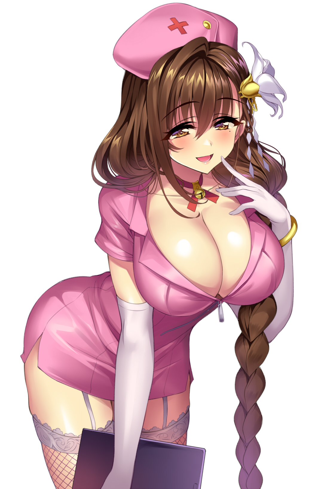 Anime 1094x1636 anime girls Gan Kanpani Girls Shirayuri Sakura cleavage fishnet stockings nurses big boobs