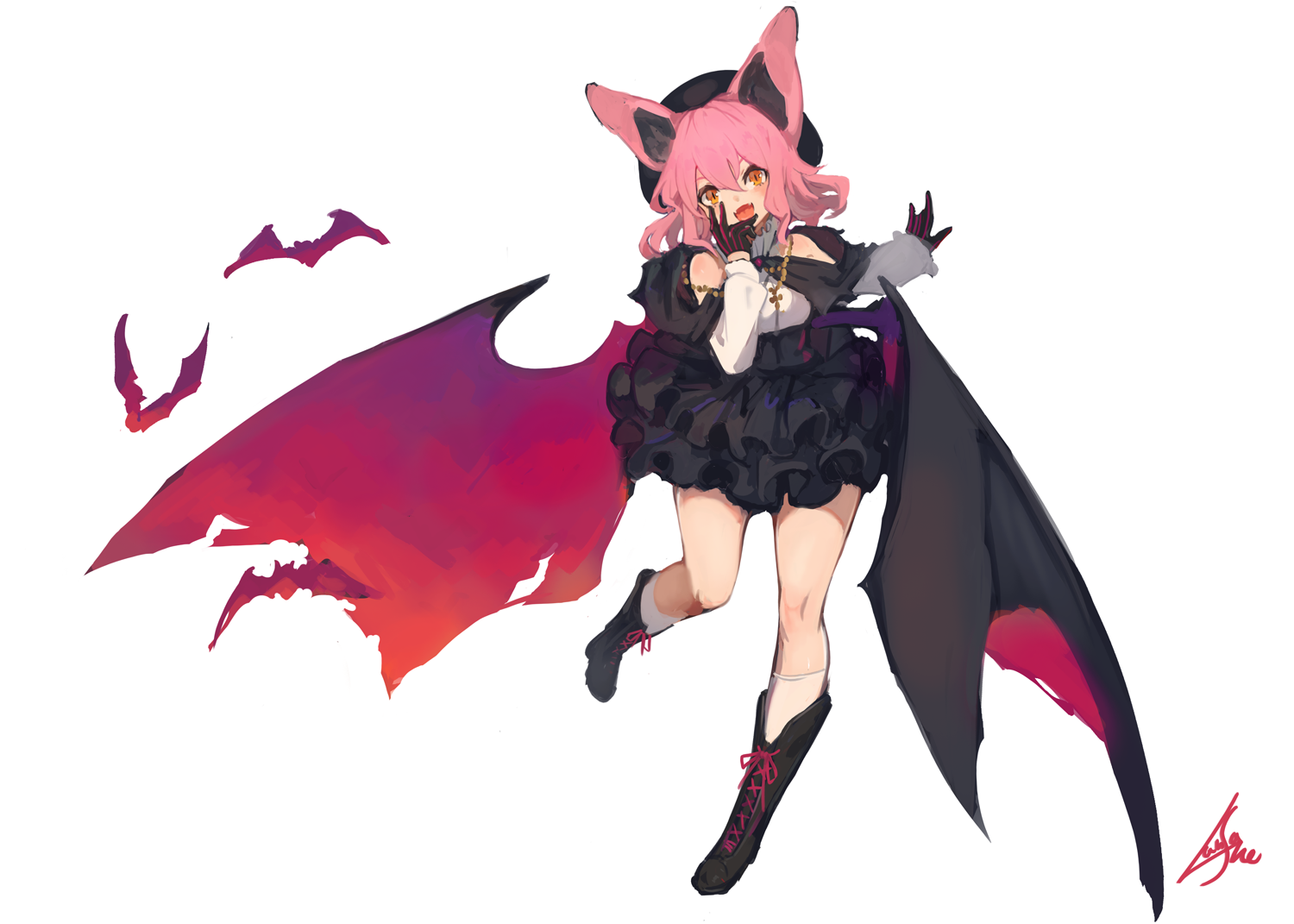 Anime 1500x1071 simple background anime anime girls monster girl Lansane animal ears wings