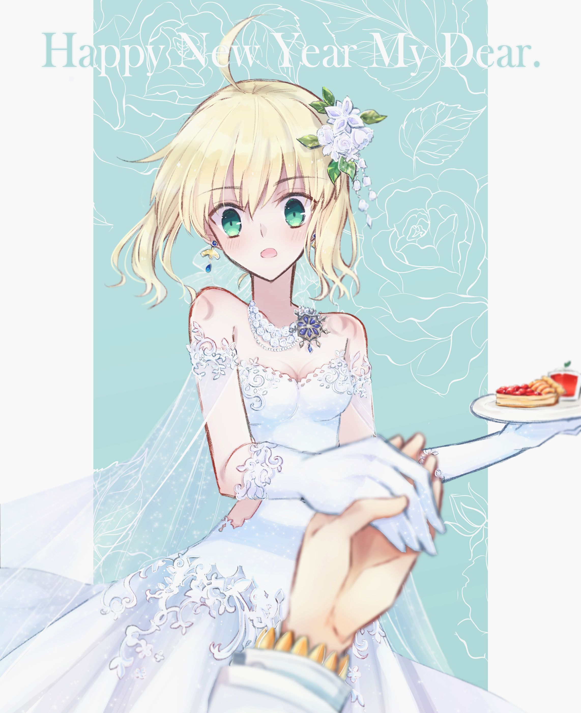 Anime 2284x2804 Saber Fate series brides white dress cake anime girls