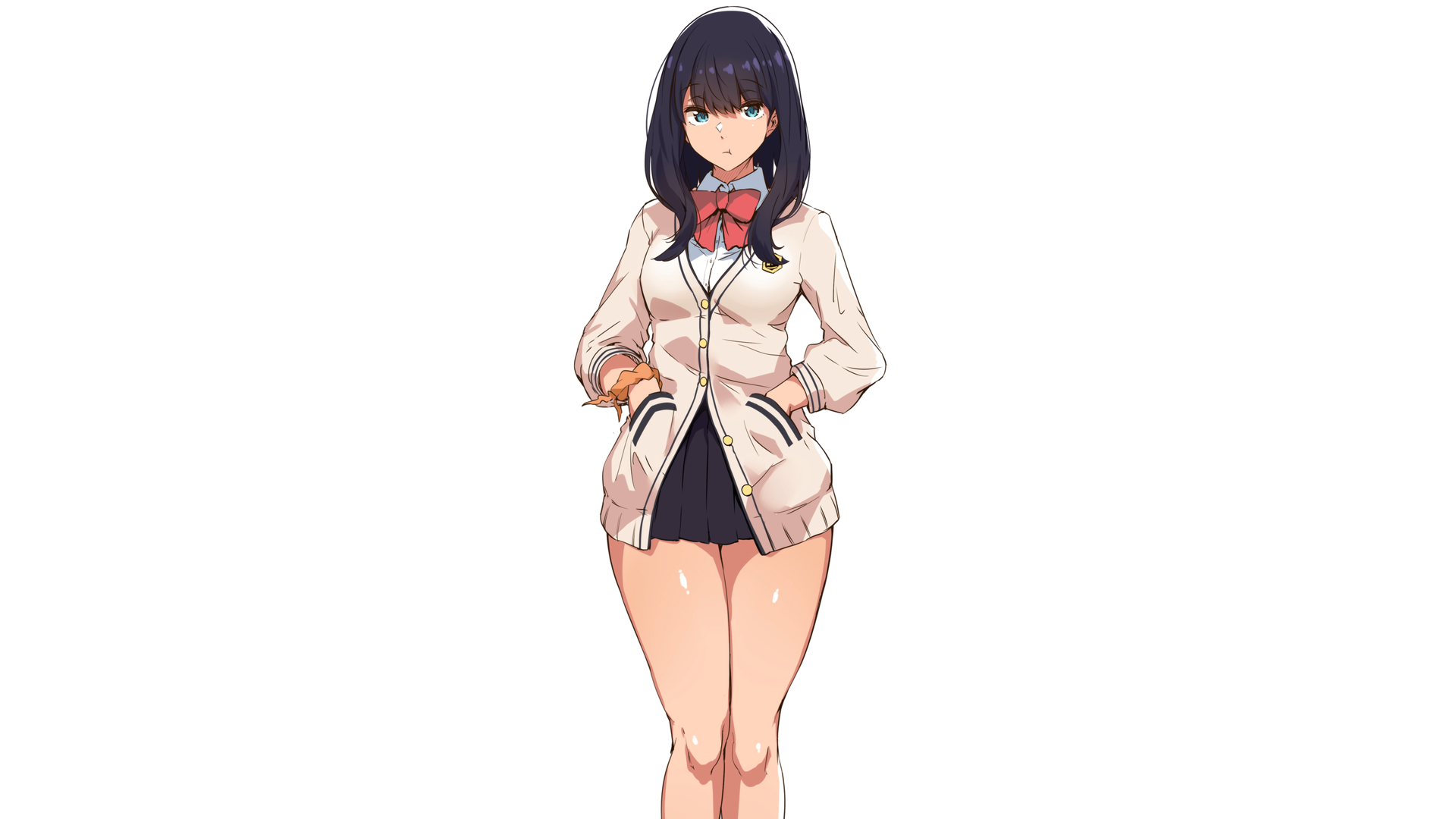 Anime 1920x1080 anime anime girls simple background ecchi thighs schoolgirl miniskirt SSSS.GRIDMAN Takarada Rikka school uniform