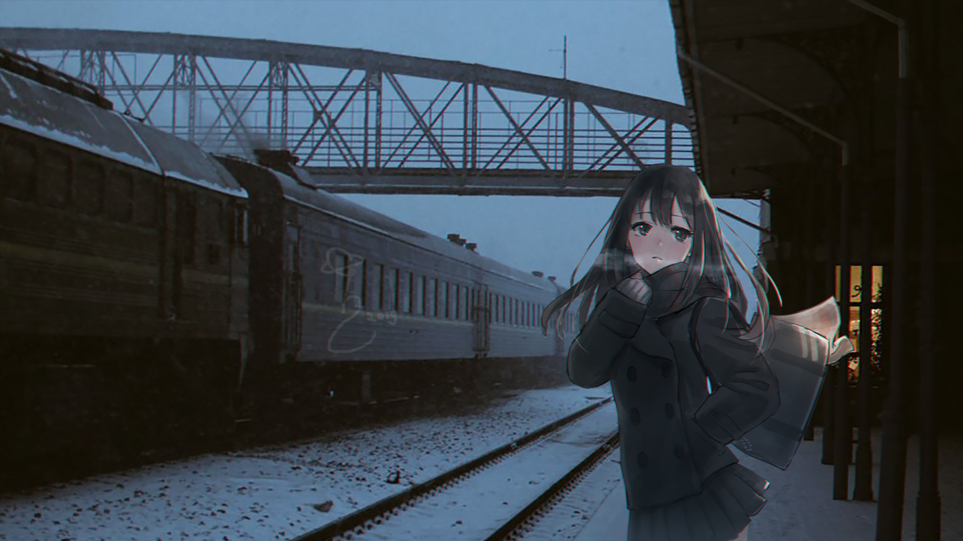 anime, anime girls, tram, Russia, waiting, winter, animeirl | 2102x3736  Wallpaper - wallhaven.cc