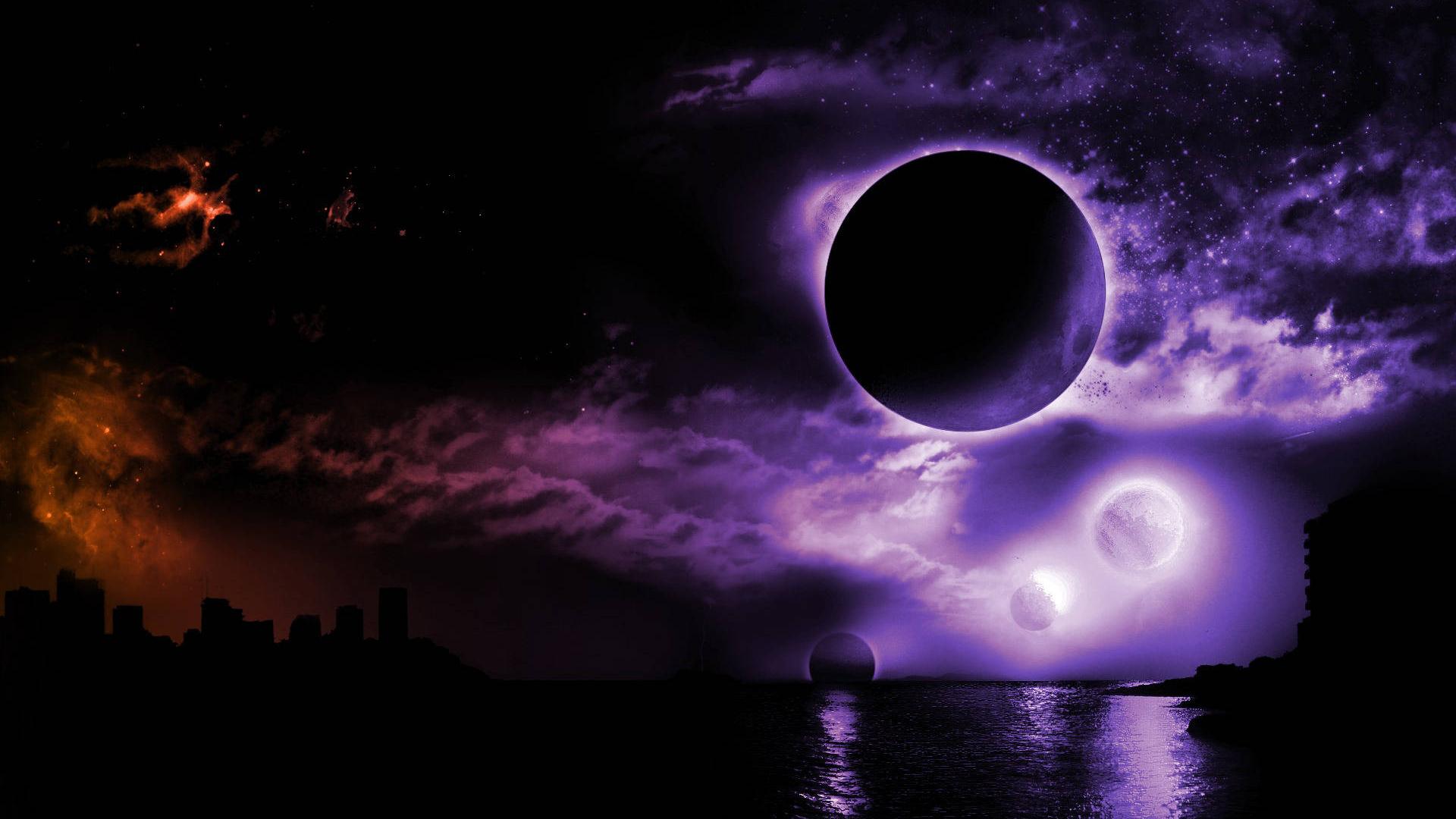 General 1920x1080 CGI silhouette colorful Moon reflection
