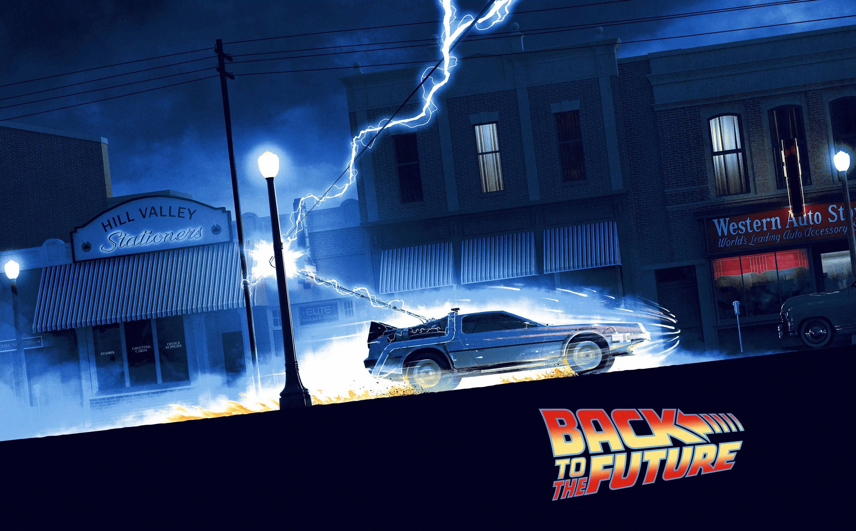 General 2900x1800 Back to the Future 1985 (Year) movies Time Machine artwork DeLorean car lightning vehicle