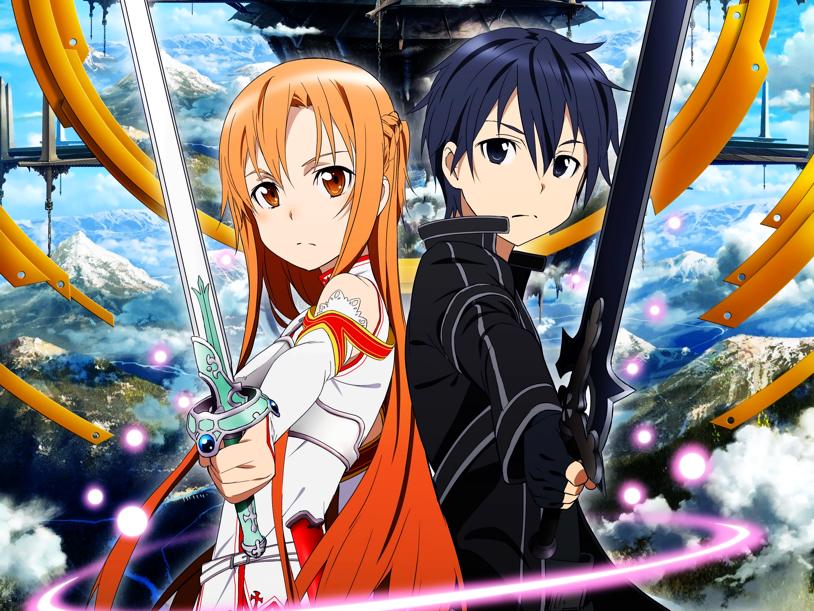 Anime 2628x1972 anime Sword Art Online sword Yuuki Asuna (Sword Art Online) anime girls anime boys women with swords Kirigaya Kazuto (Sword Art Online)